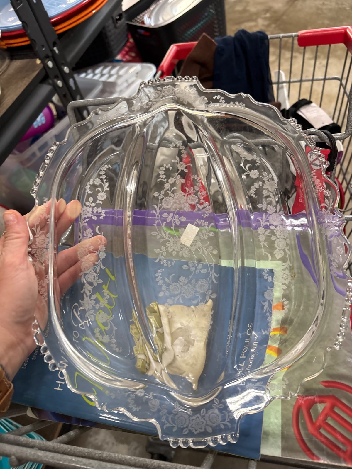 Etched glass serving platter / divided relish tray