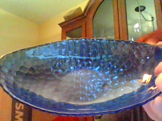 Blue iridescent art glass bowl or serving dish