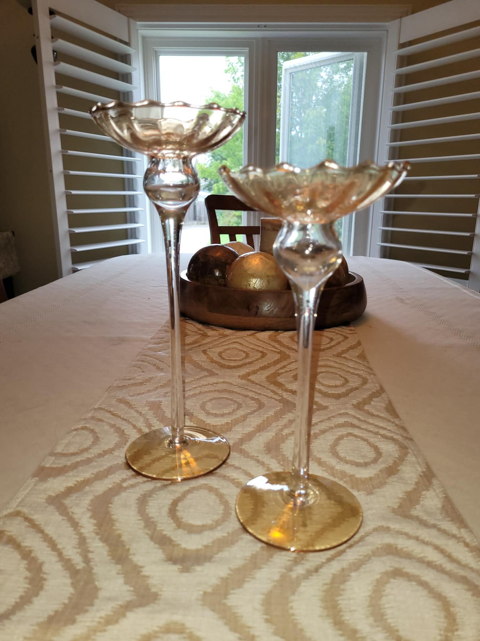 Pair of amber-tinted glass stemmed compote/coupe dishes