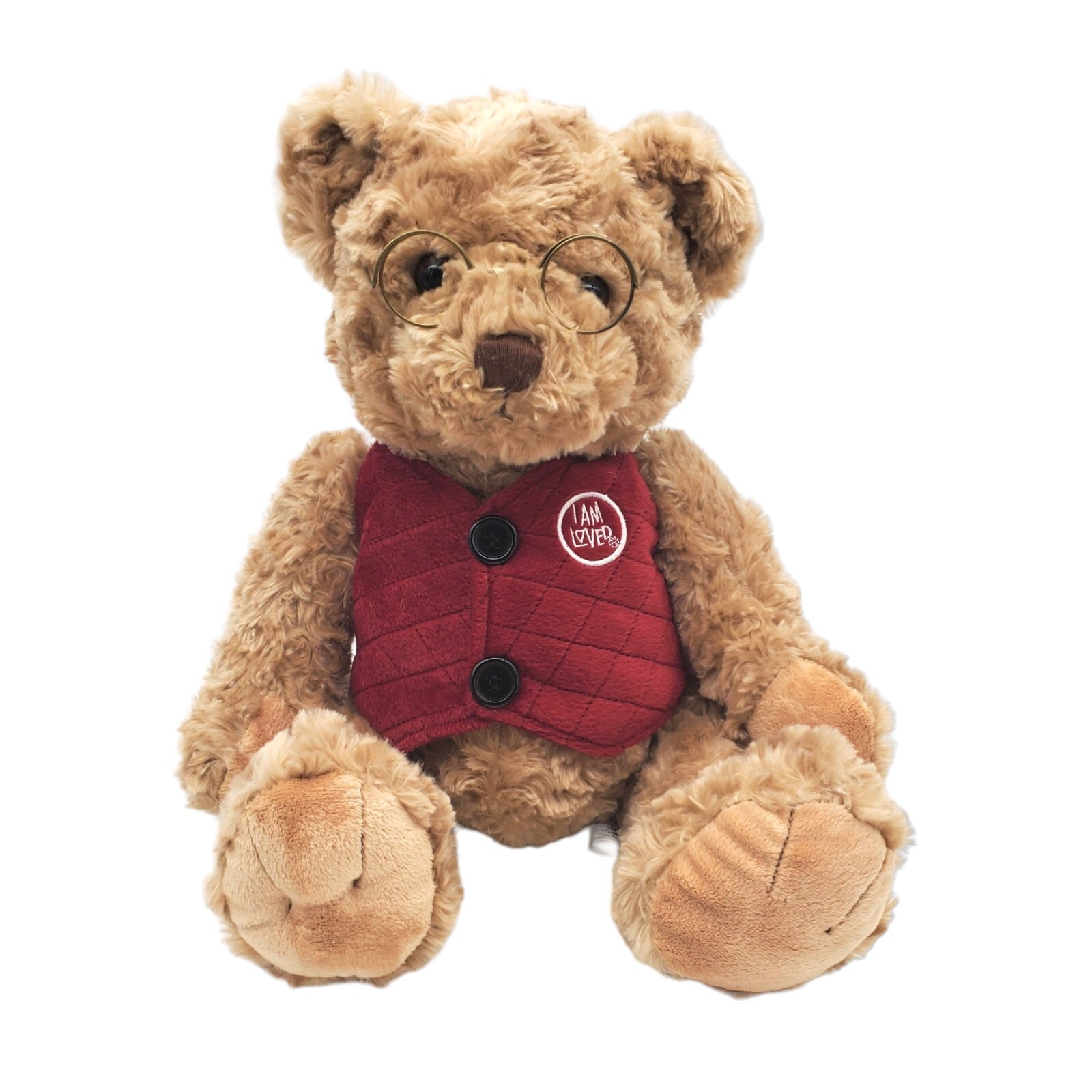 Steiff-style teddy bear plush with glasses and vest