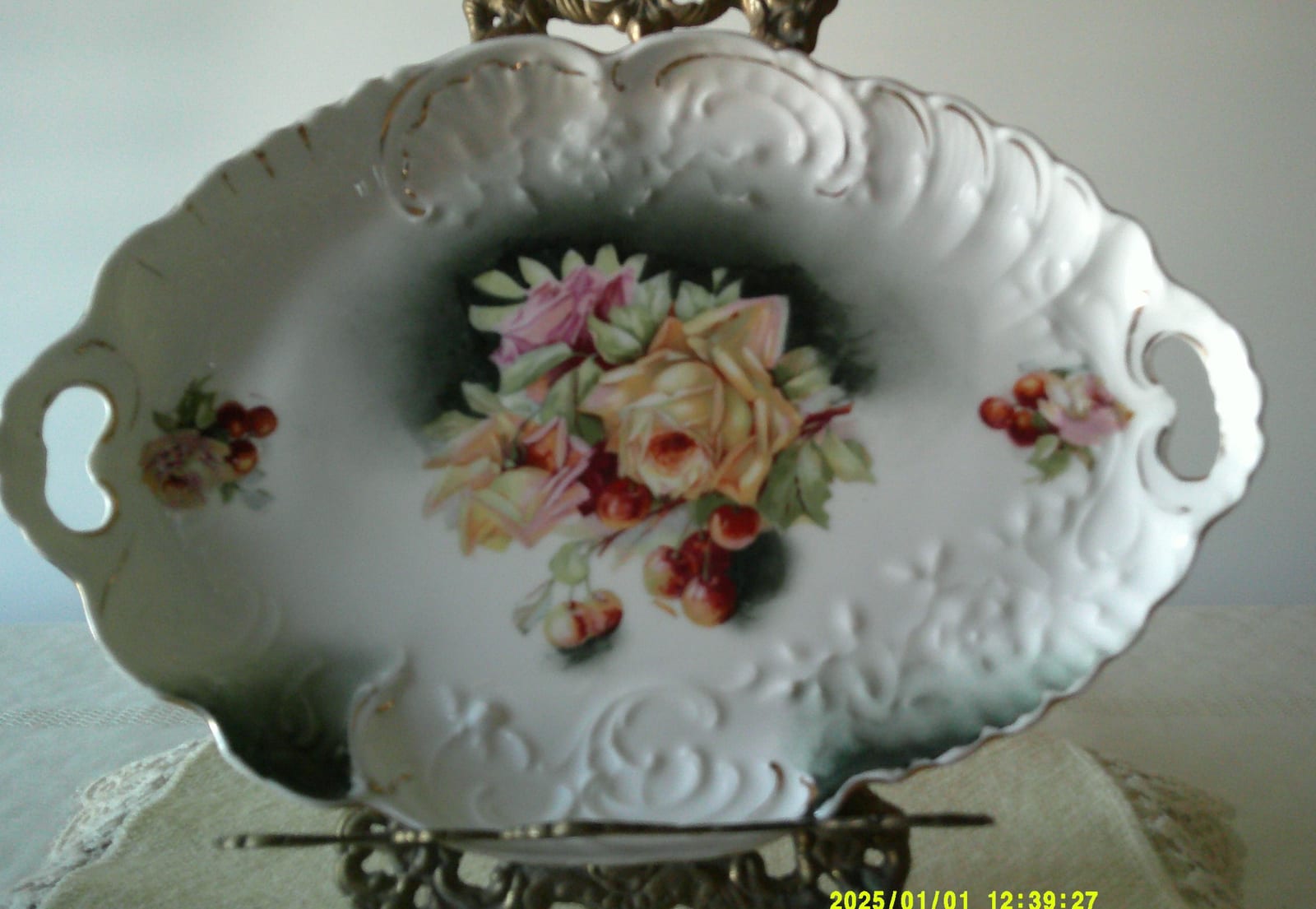 Decorative porcelain serving tray / handled platter
