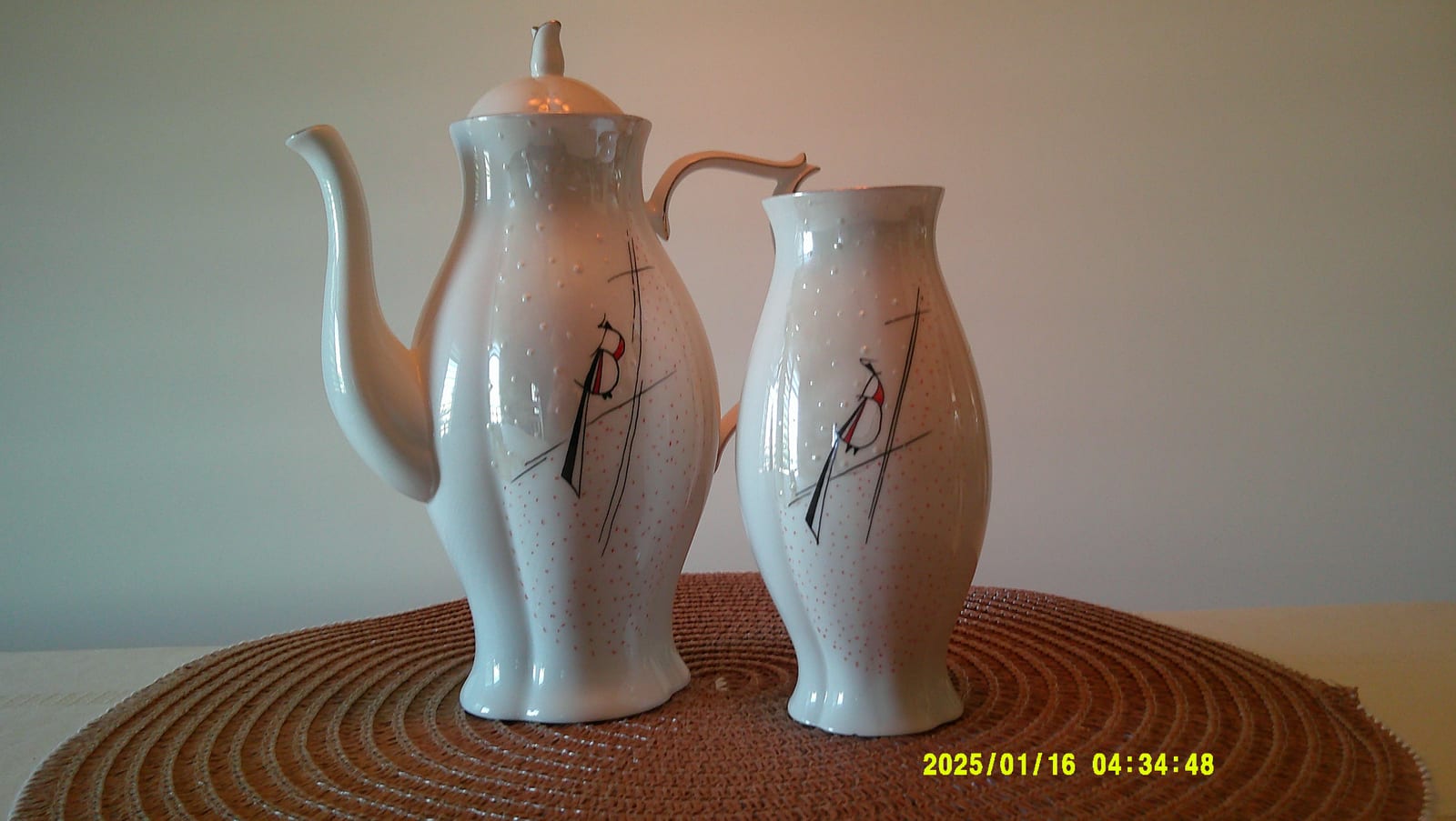 Decorative porcelain coffee/tea service set (coffee pot and creamer/pitcher)