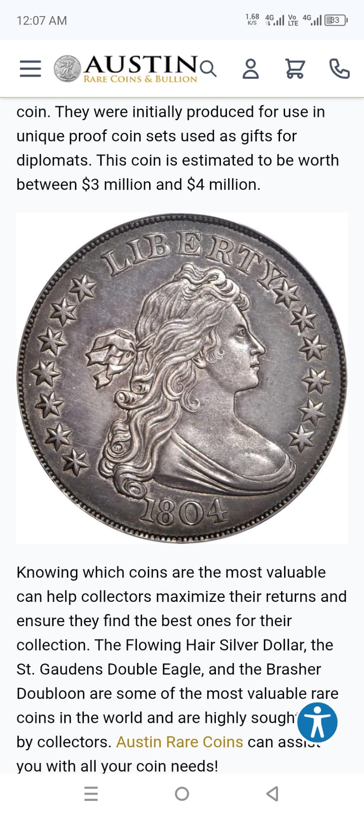 1804 Draped Bust Silver Dollar (Flowing Hair-style early U.S. dollar)