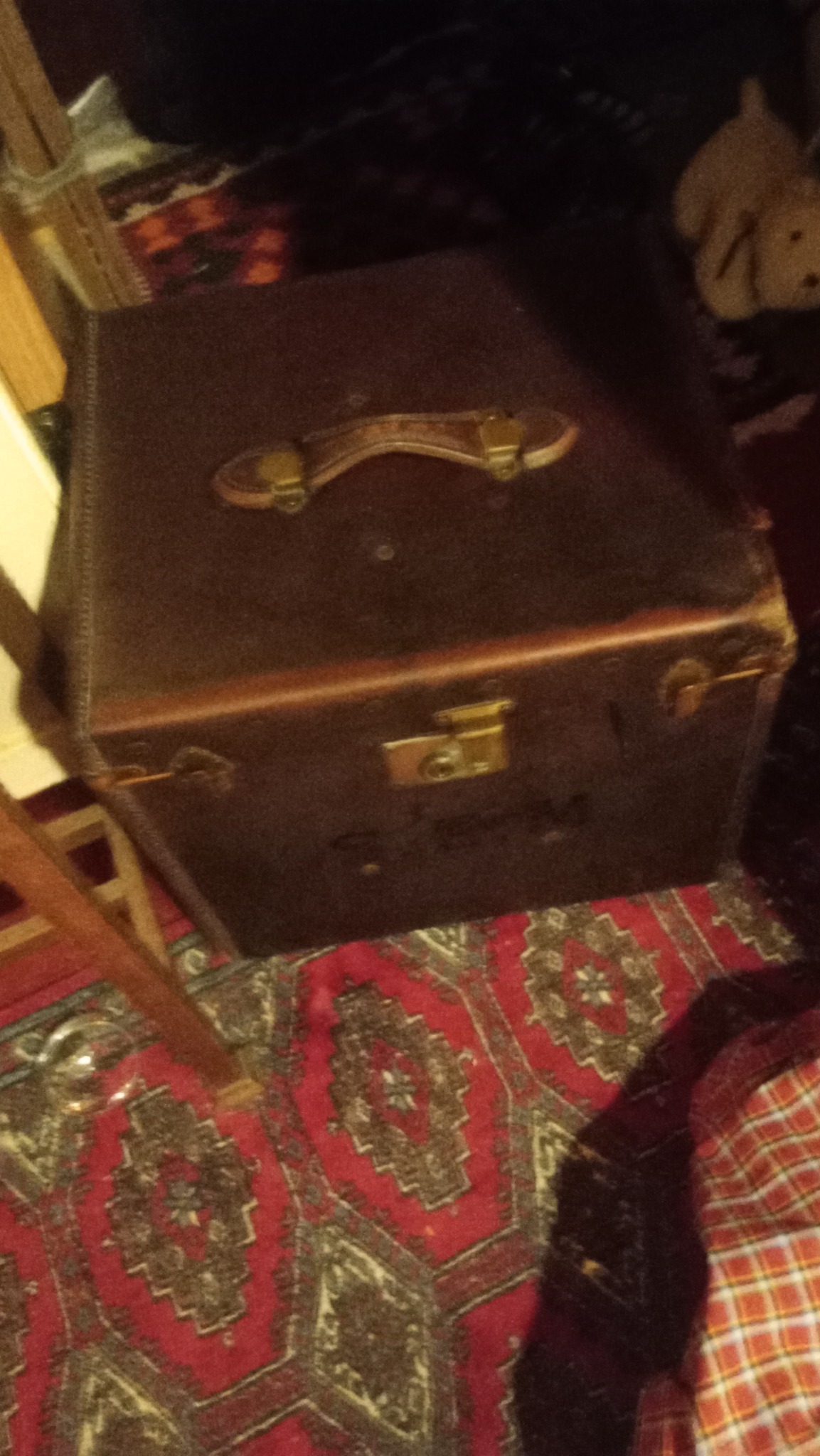Vintage leather-covered trunk or storage chest