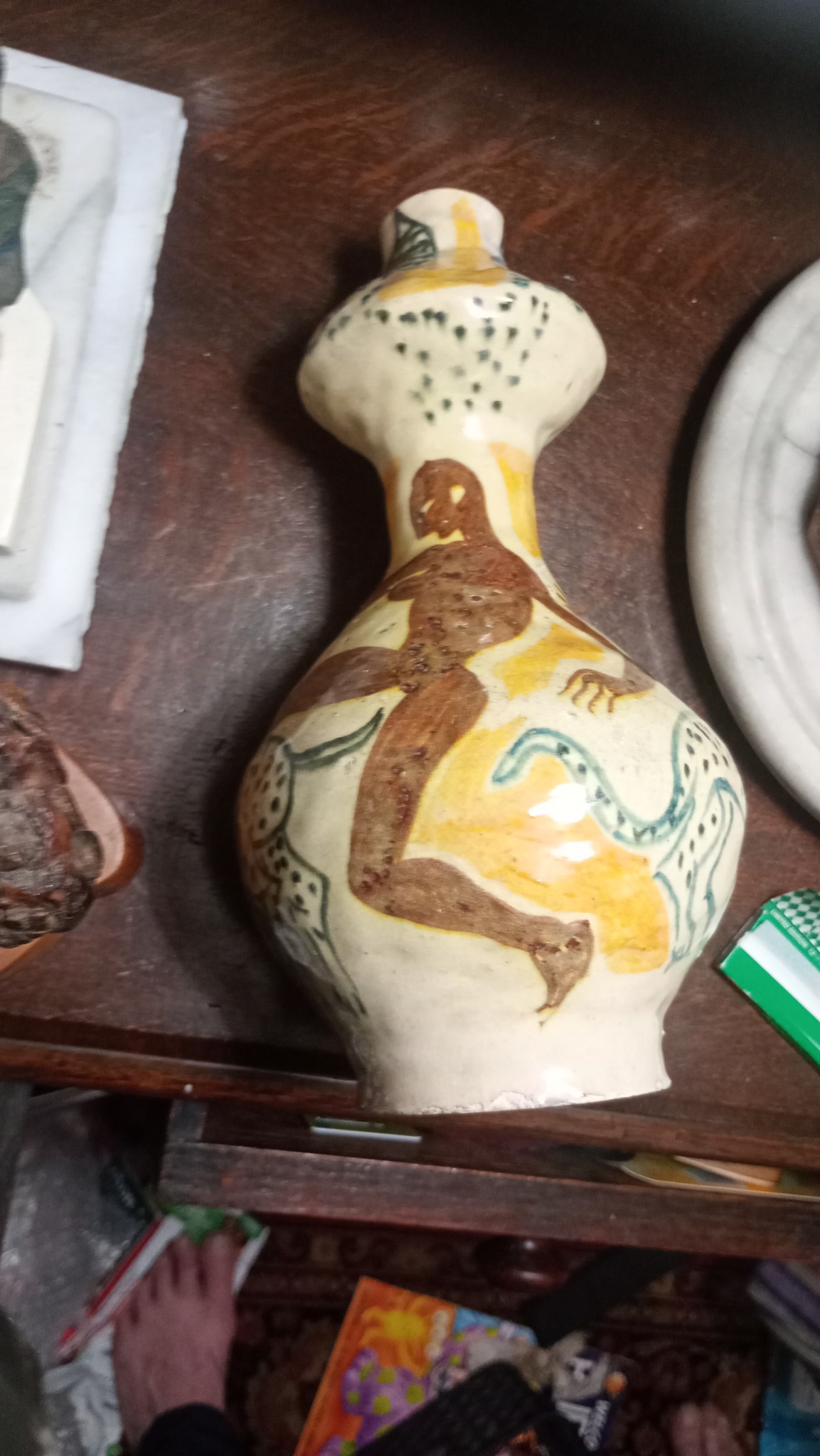 Hand-painted ceramic gourd-shaped bottle/vessel