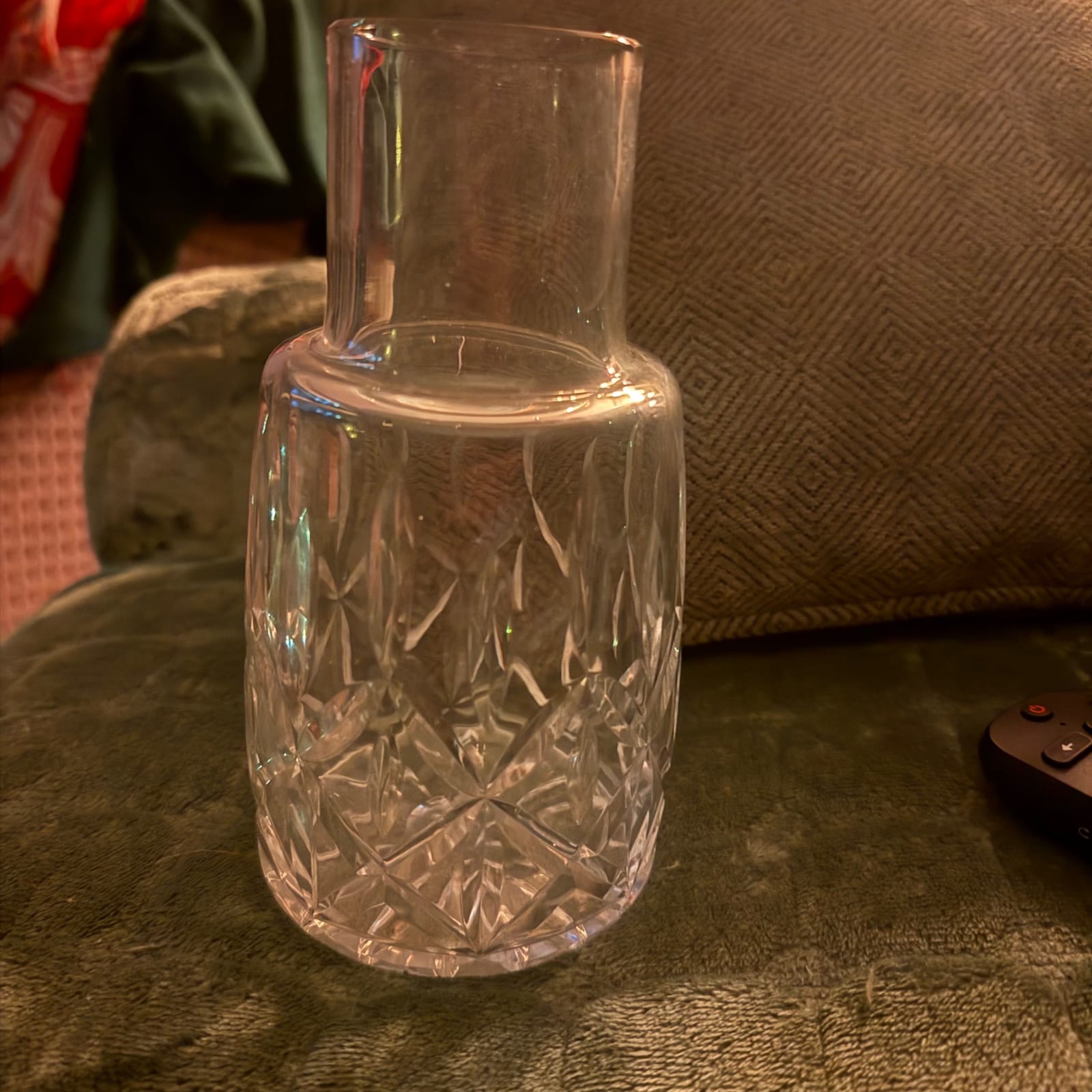 Cut crystal decanter or vase (possibly a small liquor decanter without stopper)