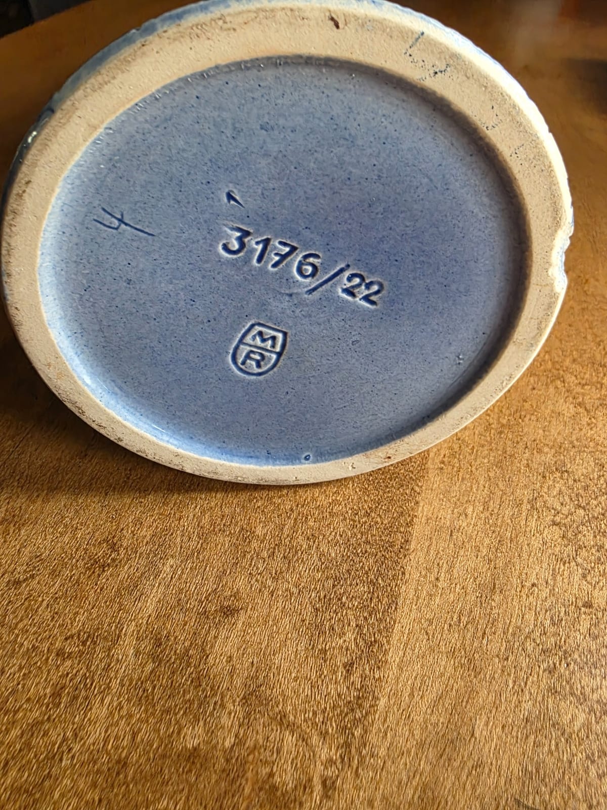 Studio pottery vase or vessel base (blue-glazed ceramic)