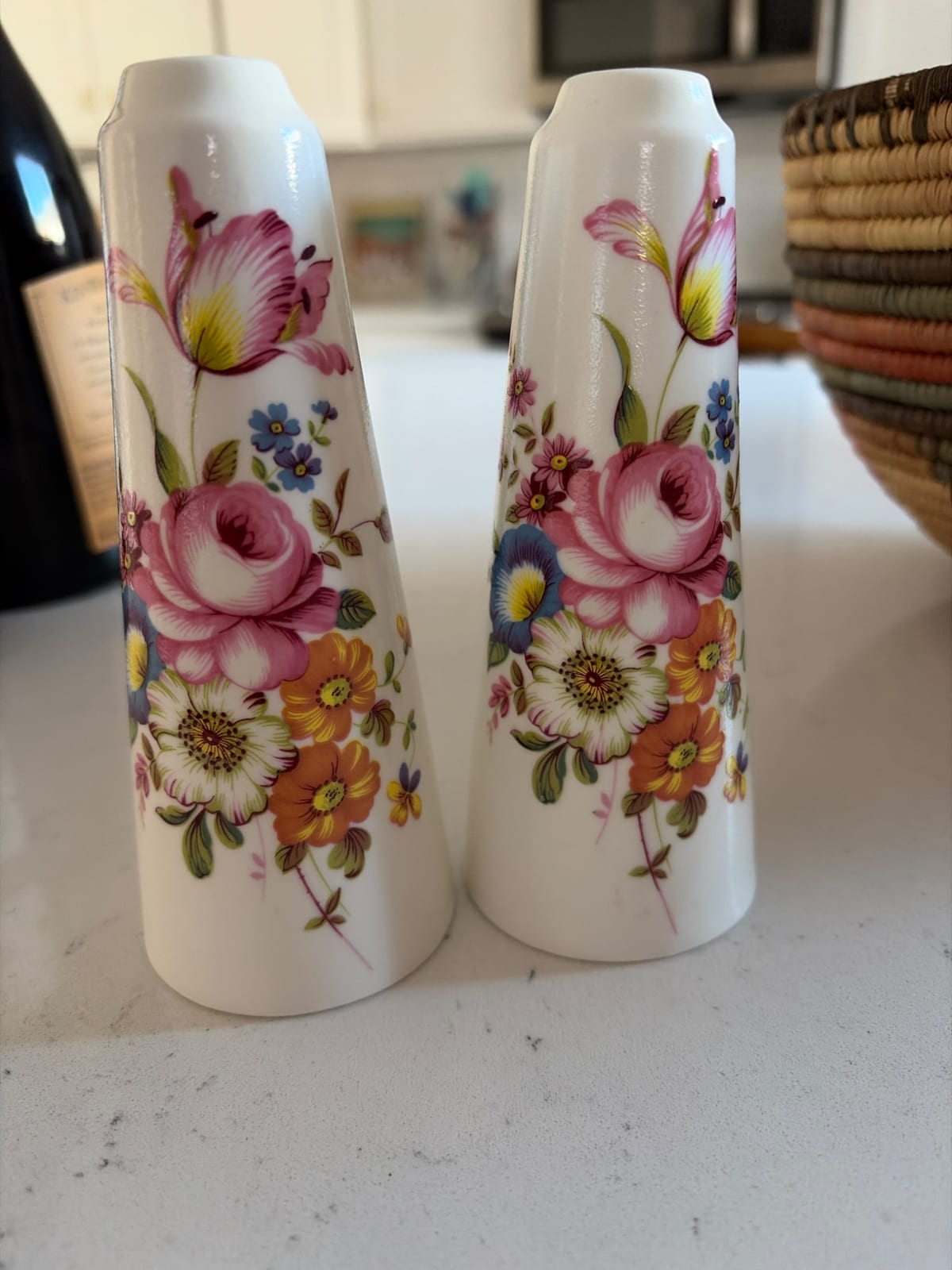 Pair of porcelain salt and pepper shakers