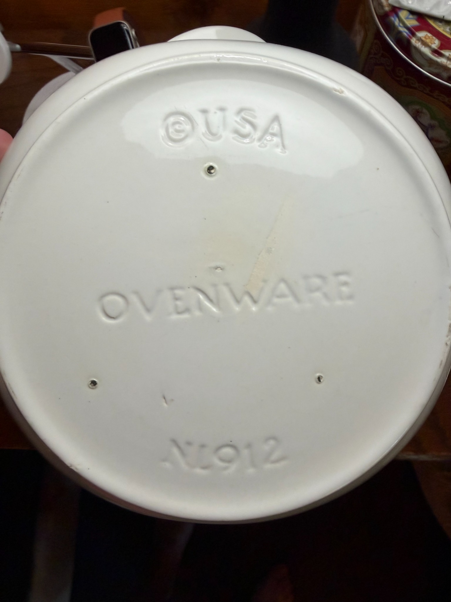 White glazed ceramic ovenware casserole dish or baking pan