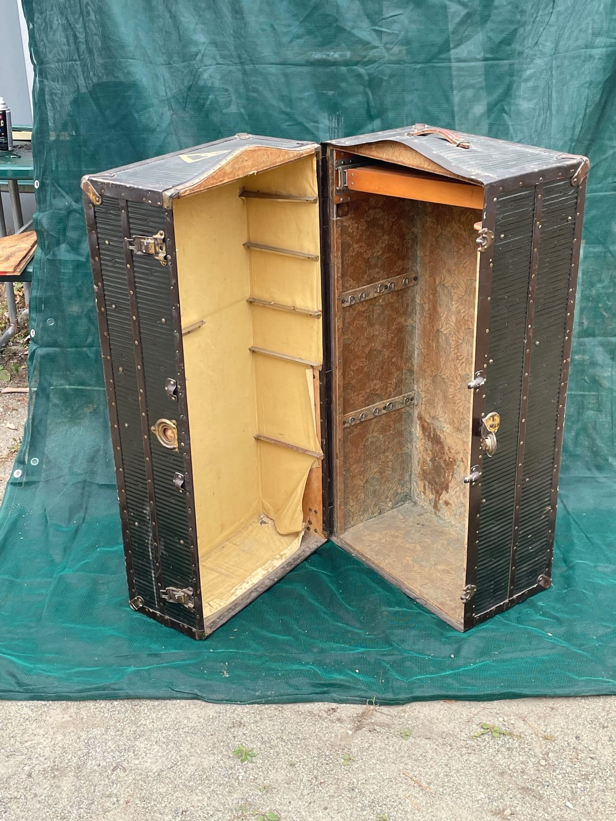 Vintage travel trunk / wardrobe steamer trunk