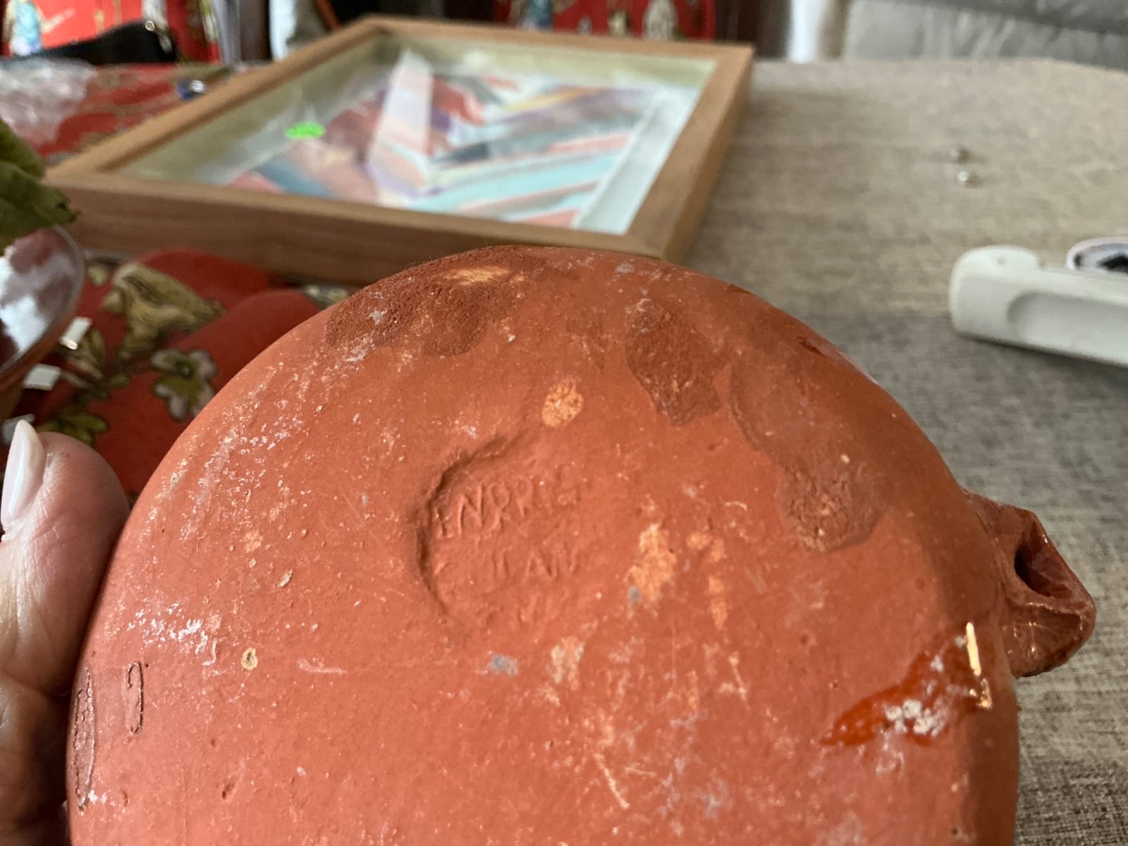 Terracotta pottery vessel fragment or small hand-built ceramic pot