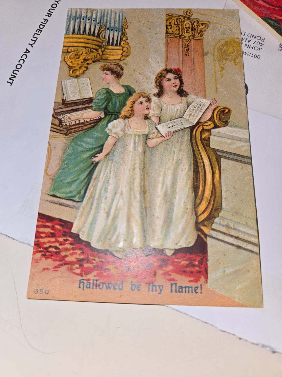 Religious chromolithograph greeting card or postcard with hymn/verse illustration