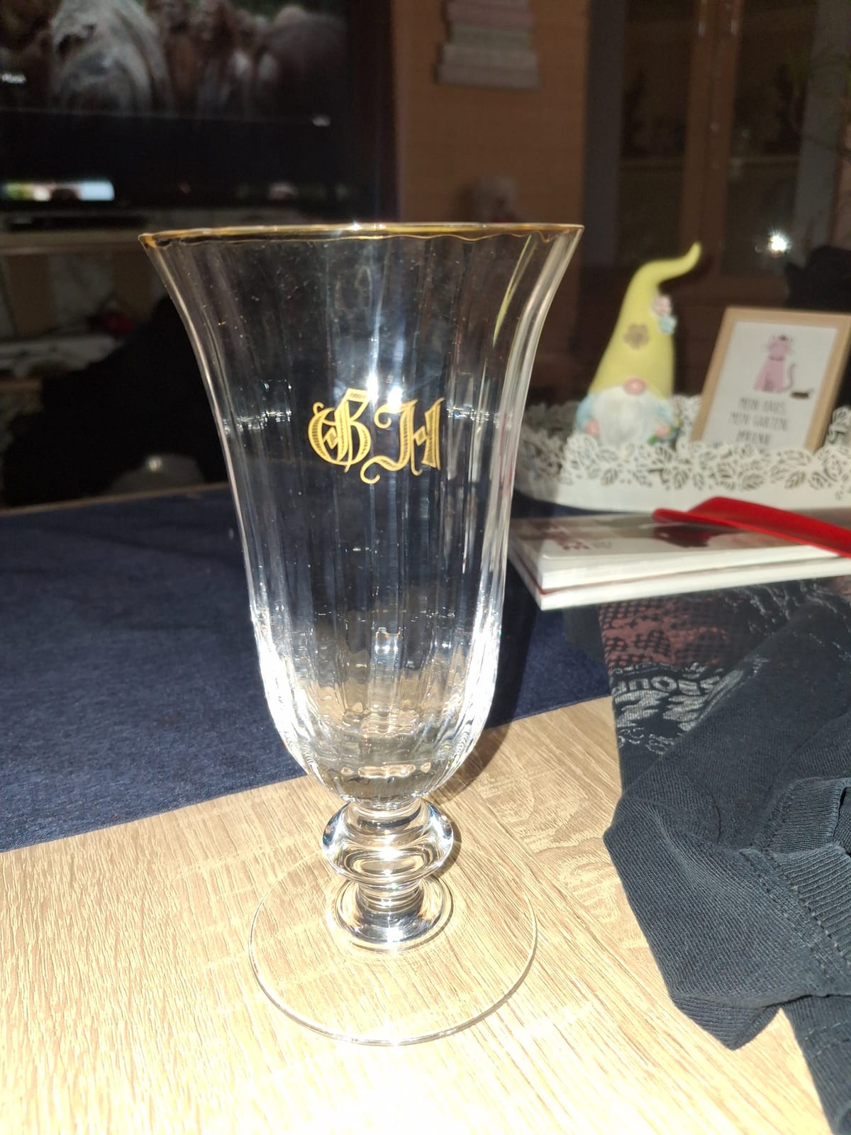 Monogrammed clear glass pedestal vase or goblet
