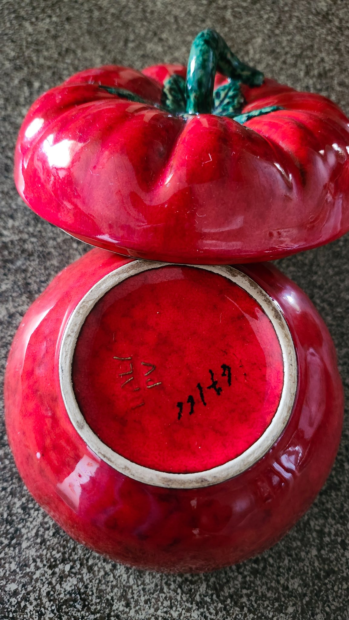 Ceramic tomato-shaped lidded jar or canister