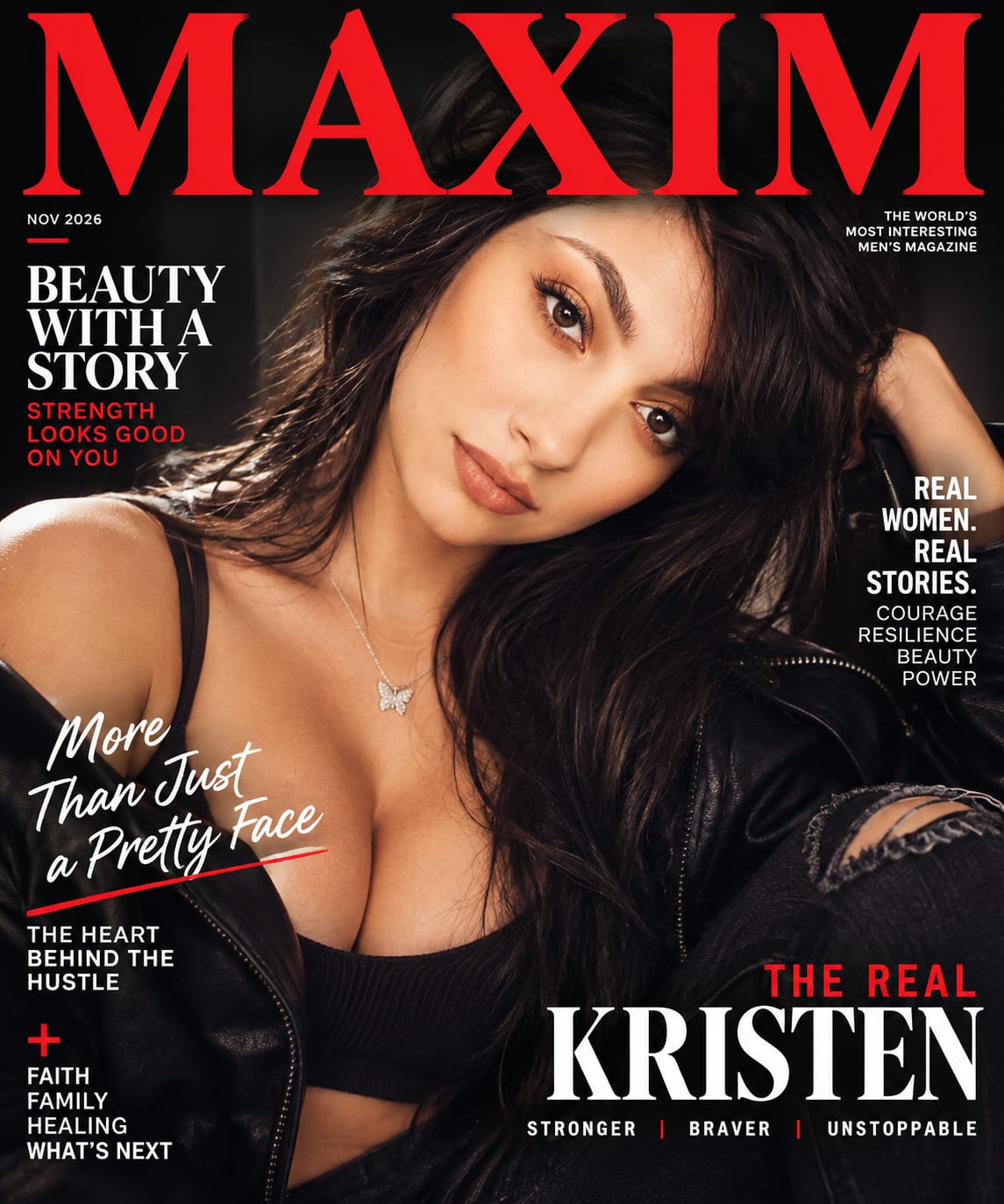 Modern magazine cover mockup featuring a portrait of a woman