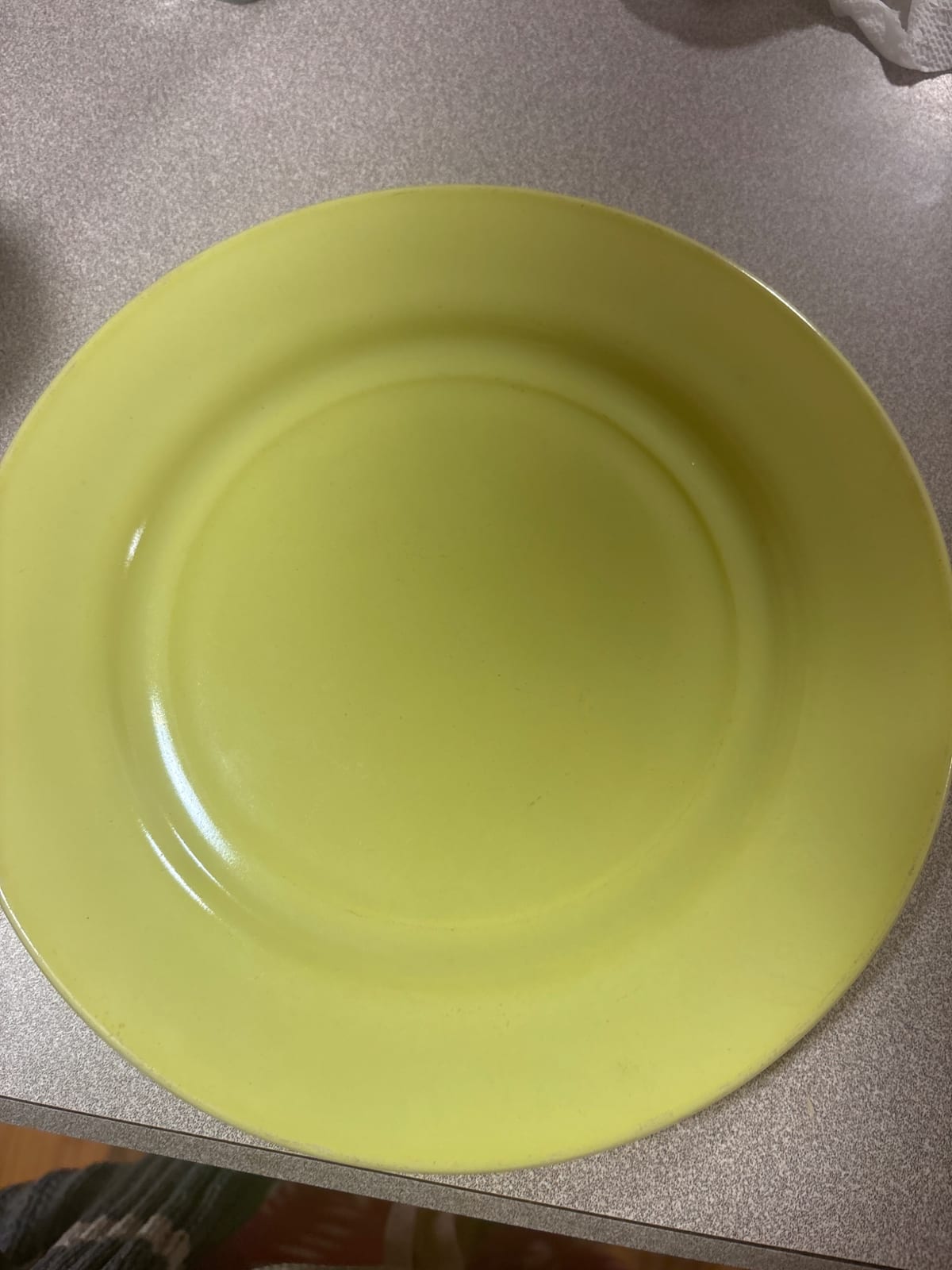 Yellow pressed-glass or molded glass dinner plate