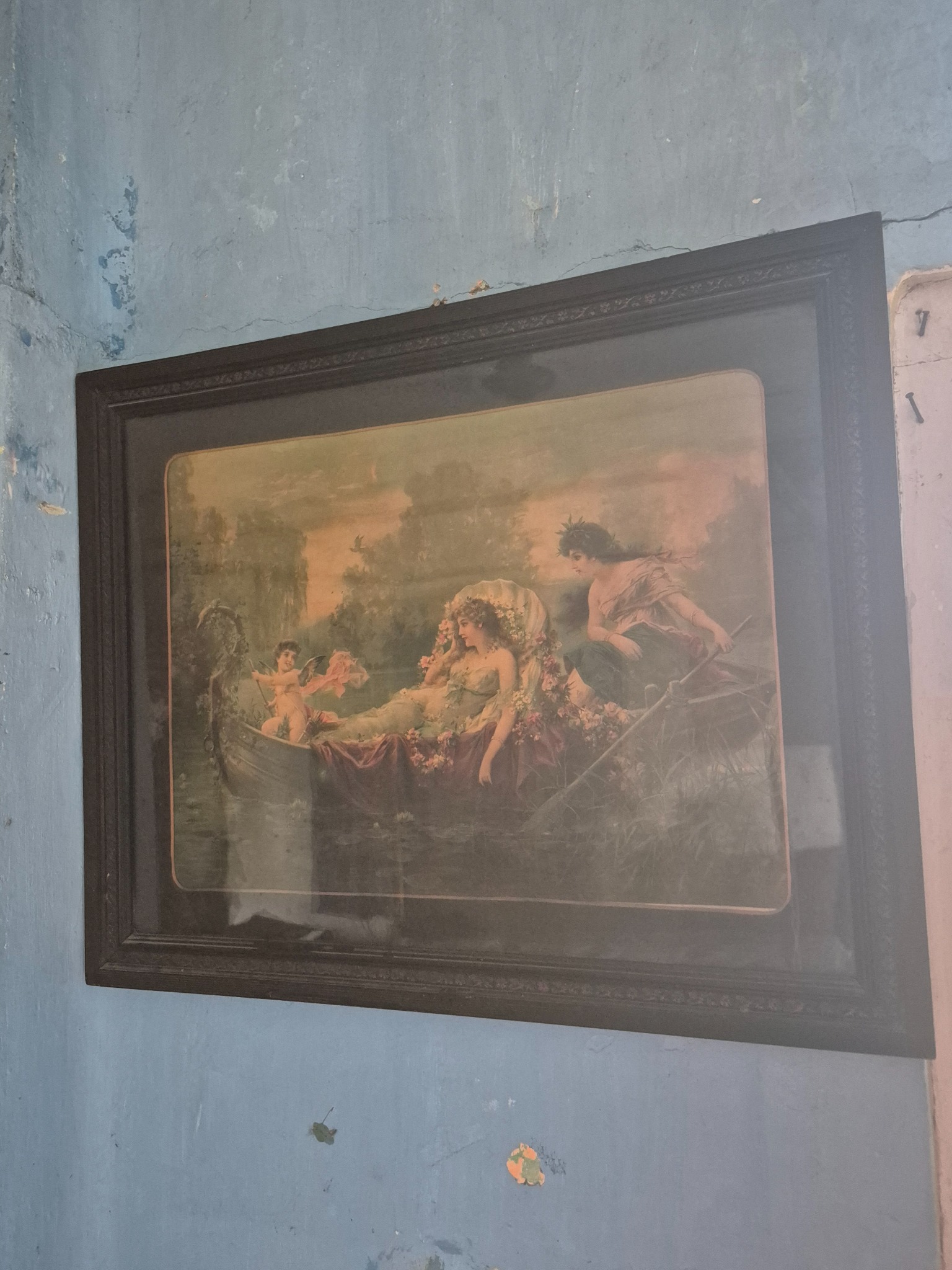 Framed decorative print of a classical/romantic allegorical scene