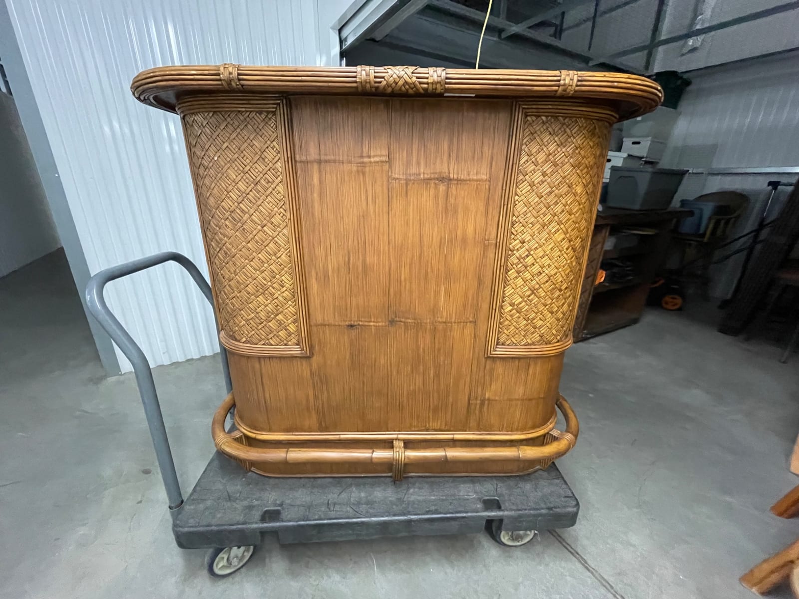 Bamboo and rattan bar cabinet or tiki-style sideboard