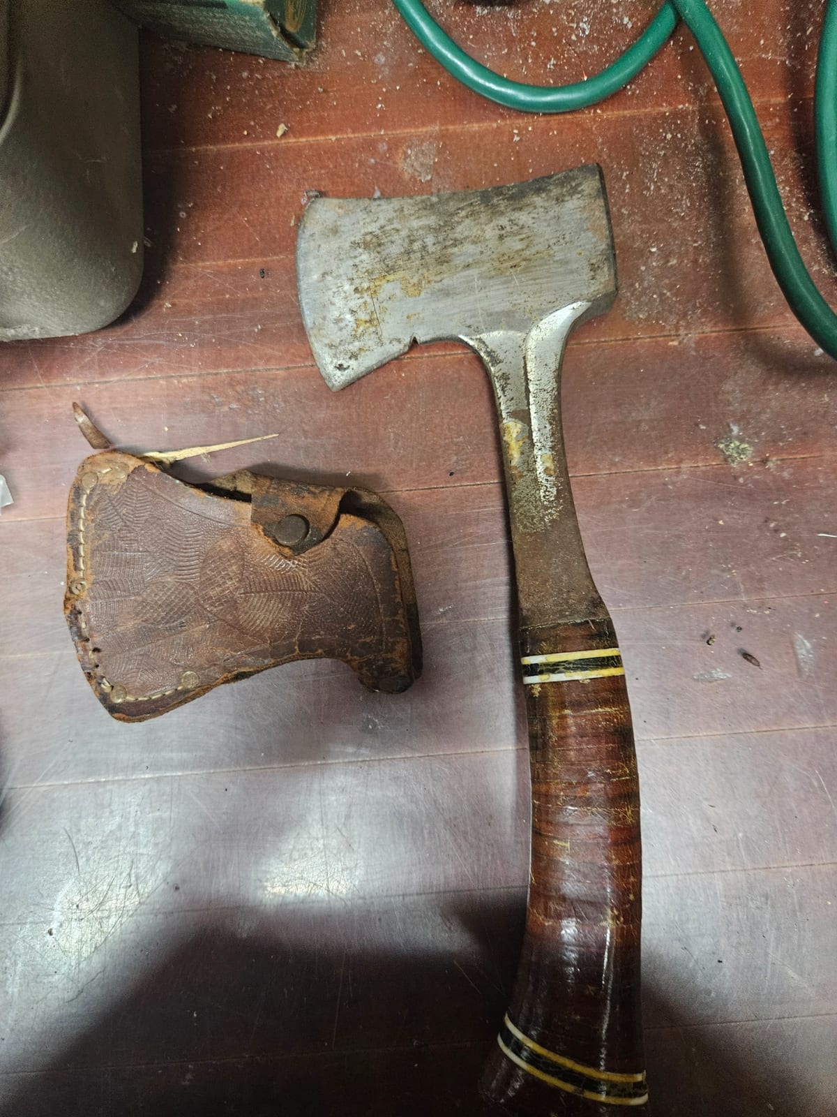 Vintage hand axe / hatchet with leather sheath
