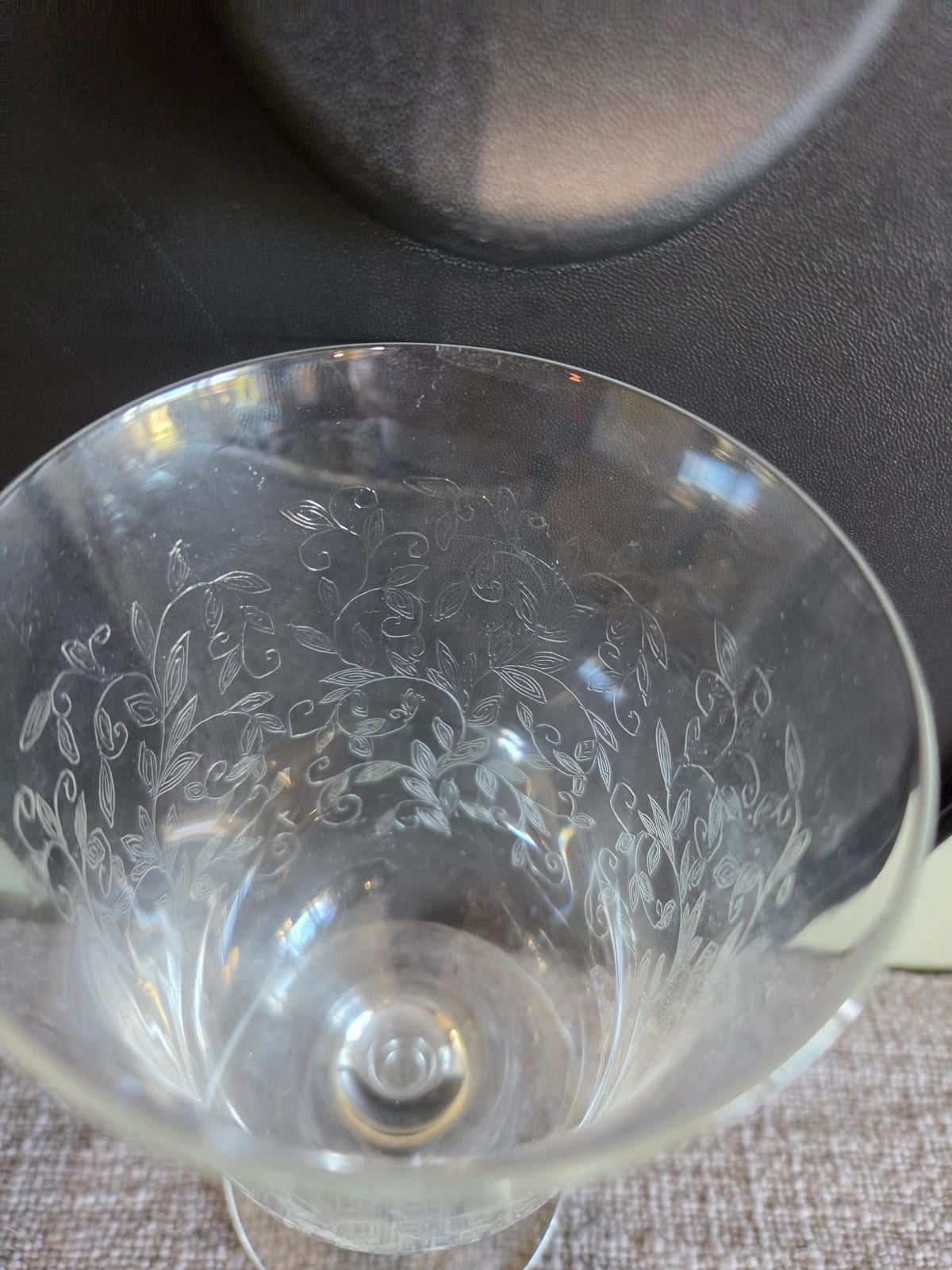 Etched clear glass vase or compote bowl