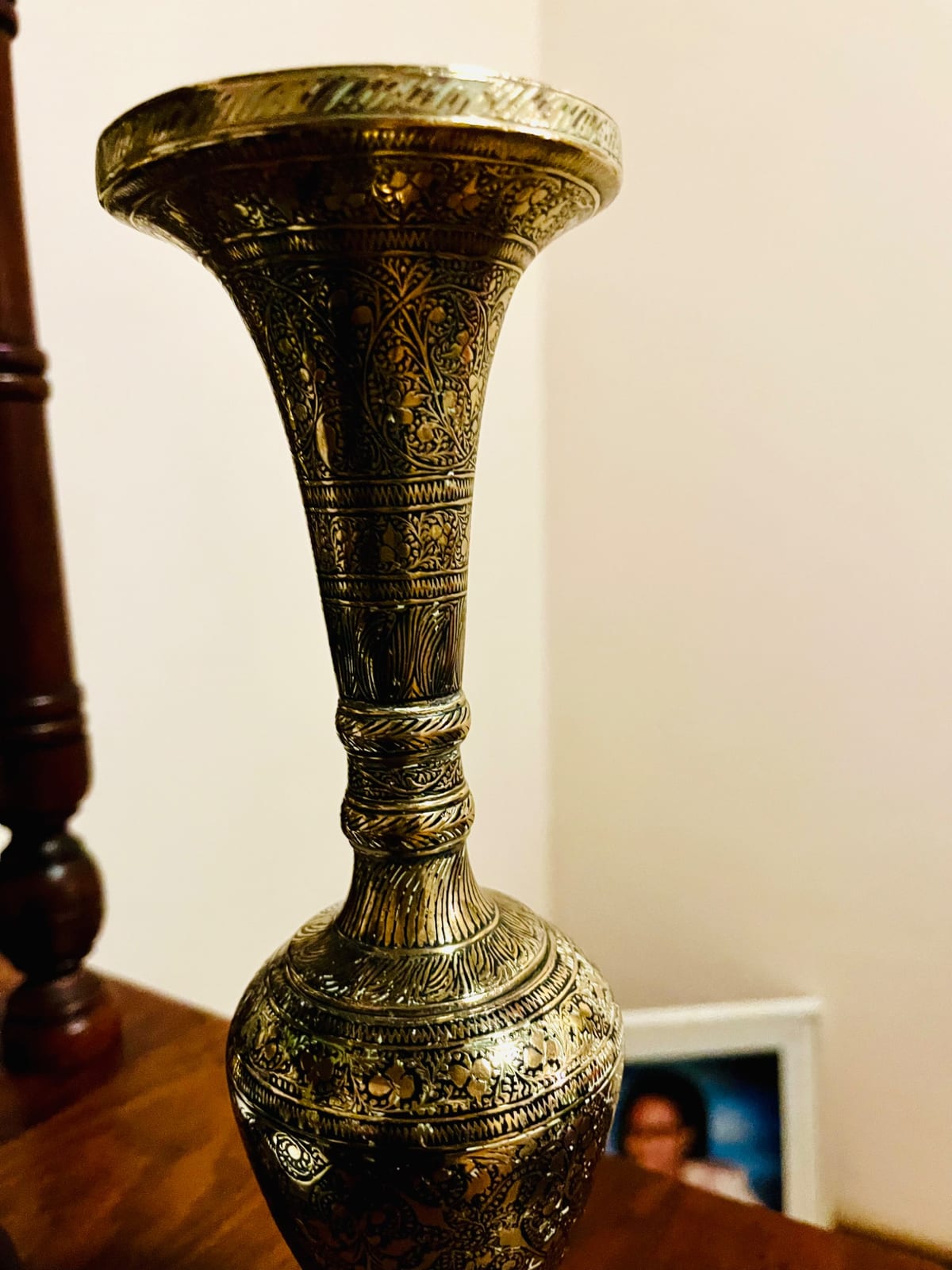 Decorative brass/bronze vase or candlestick-form vessel