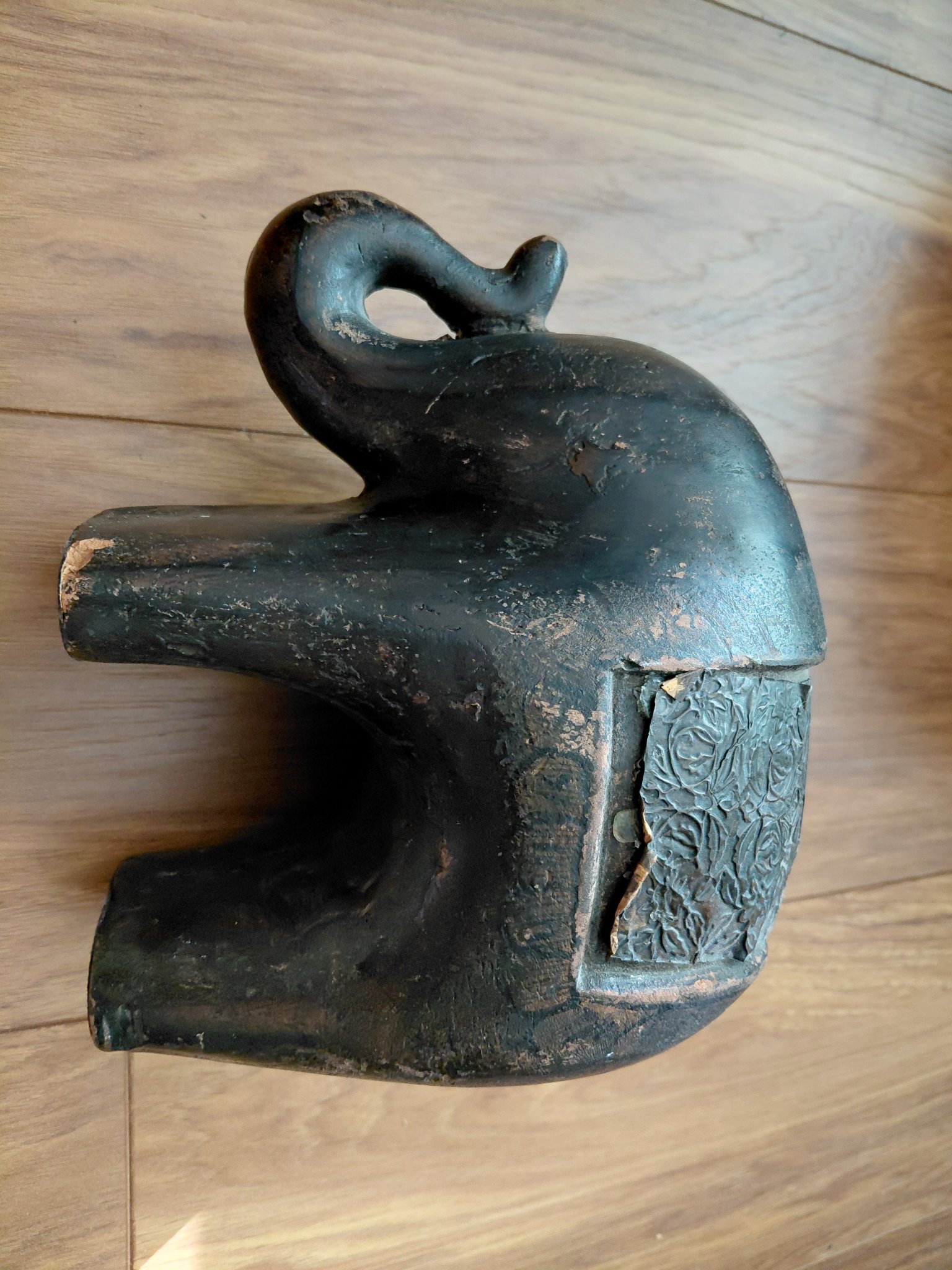 Carved wooden decorative vessel or ritual object fragment