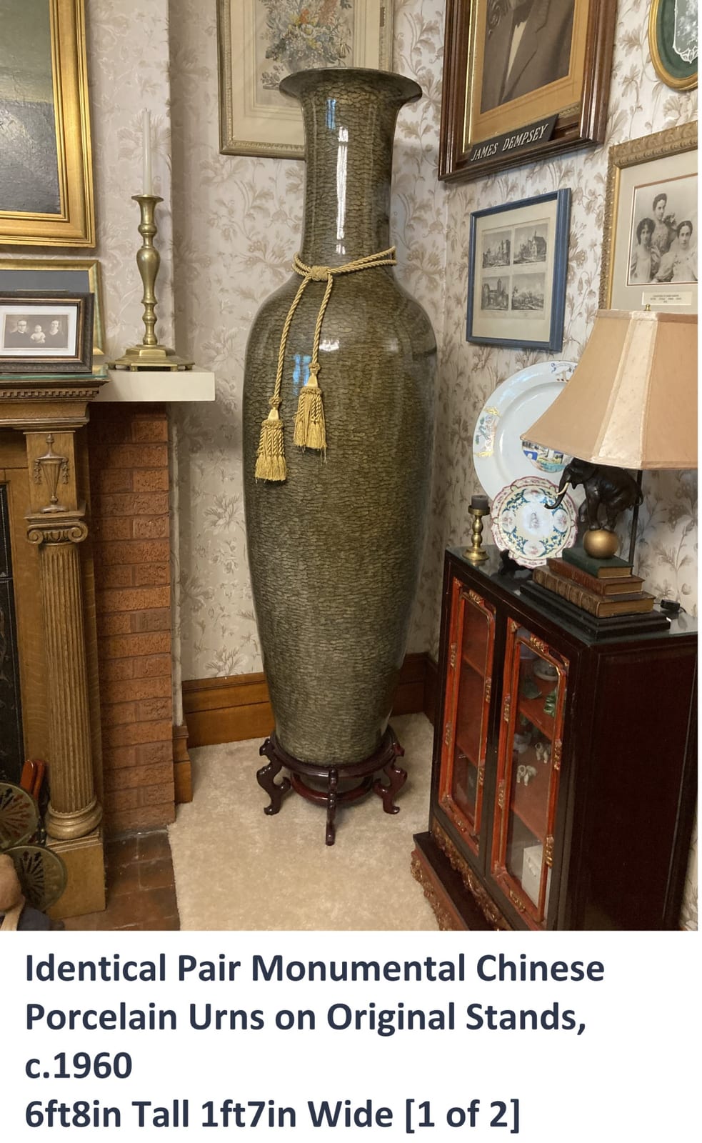 Monumental Chinese porcelain floor urn / vase on stand
