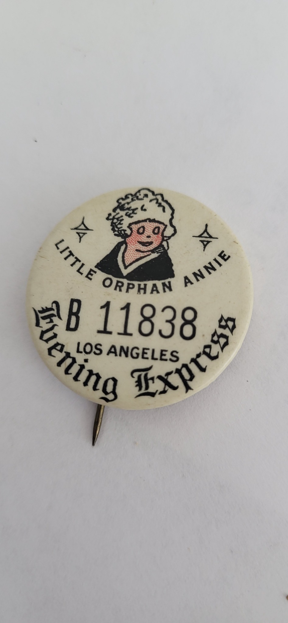 Little Orphan Annie "Evening Express" promotional pinback button