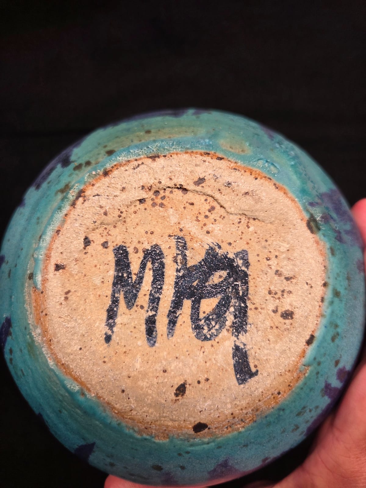 Small glazed ceramic vessel or bowl with hand-painted mark