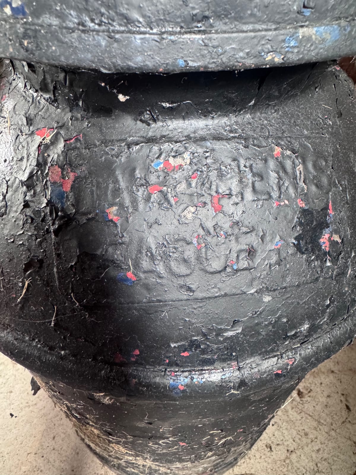 Unknown black-painted carved wooden vessel or pedestal fragment