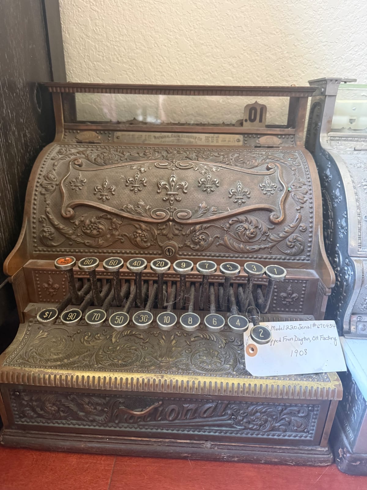 National Cash Register Model 220 ornate cast-iron cash register
