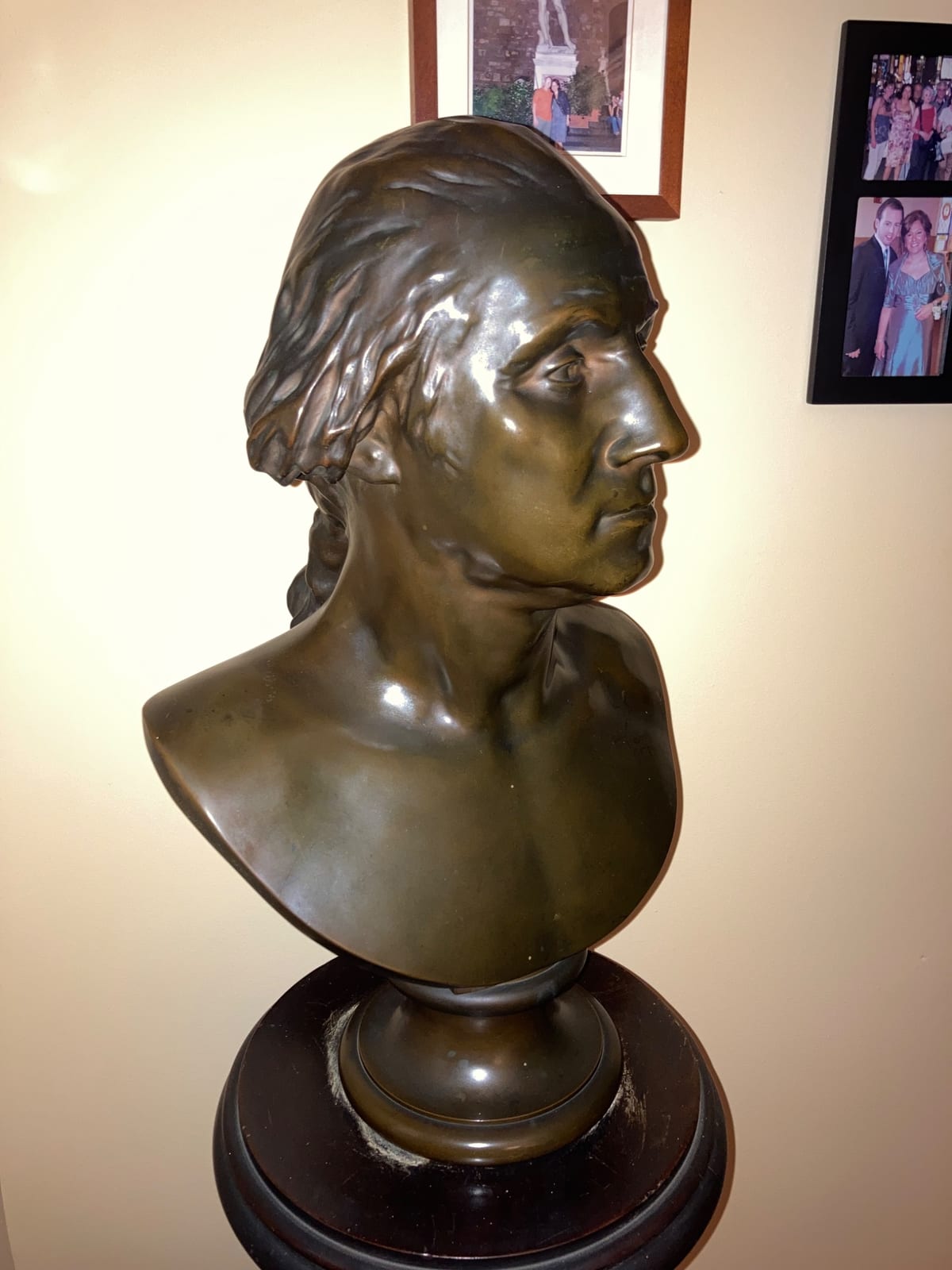 Bronze bust sculpture of a classical male figure