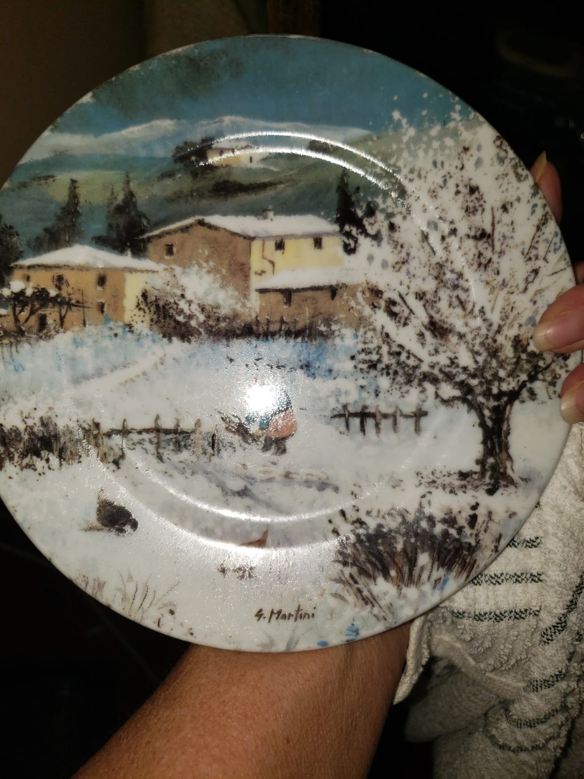 Decorative ceramic plate with winter landscape scene