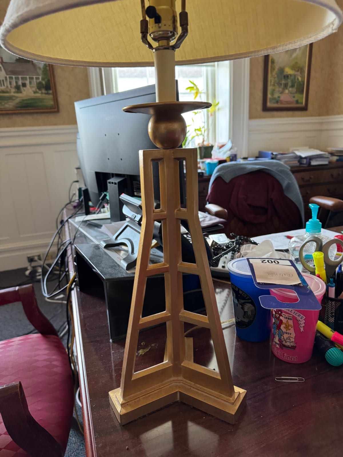 Table lamp base with geometric Art Deco-inspired design