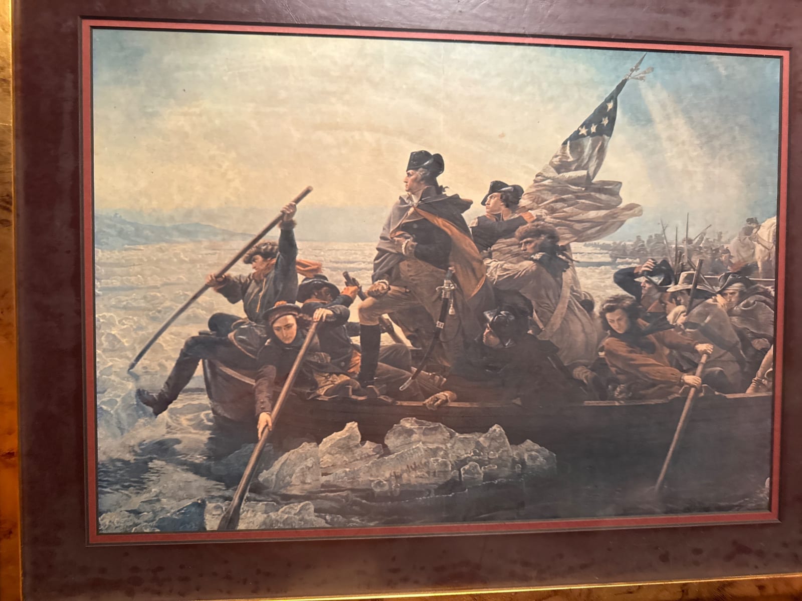 Framed reproduction print of Washington Crossing the Delaware