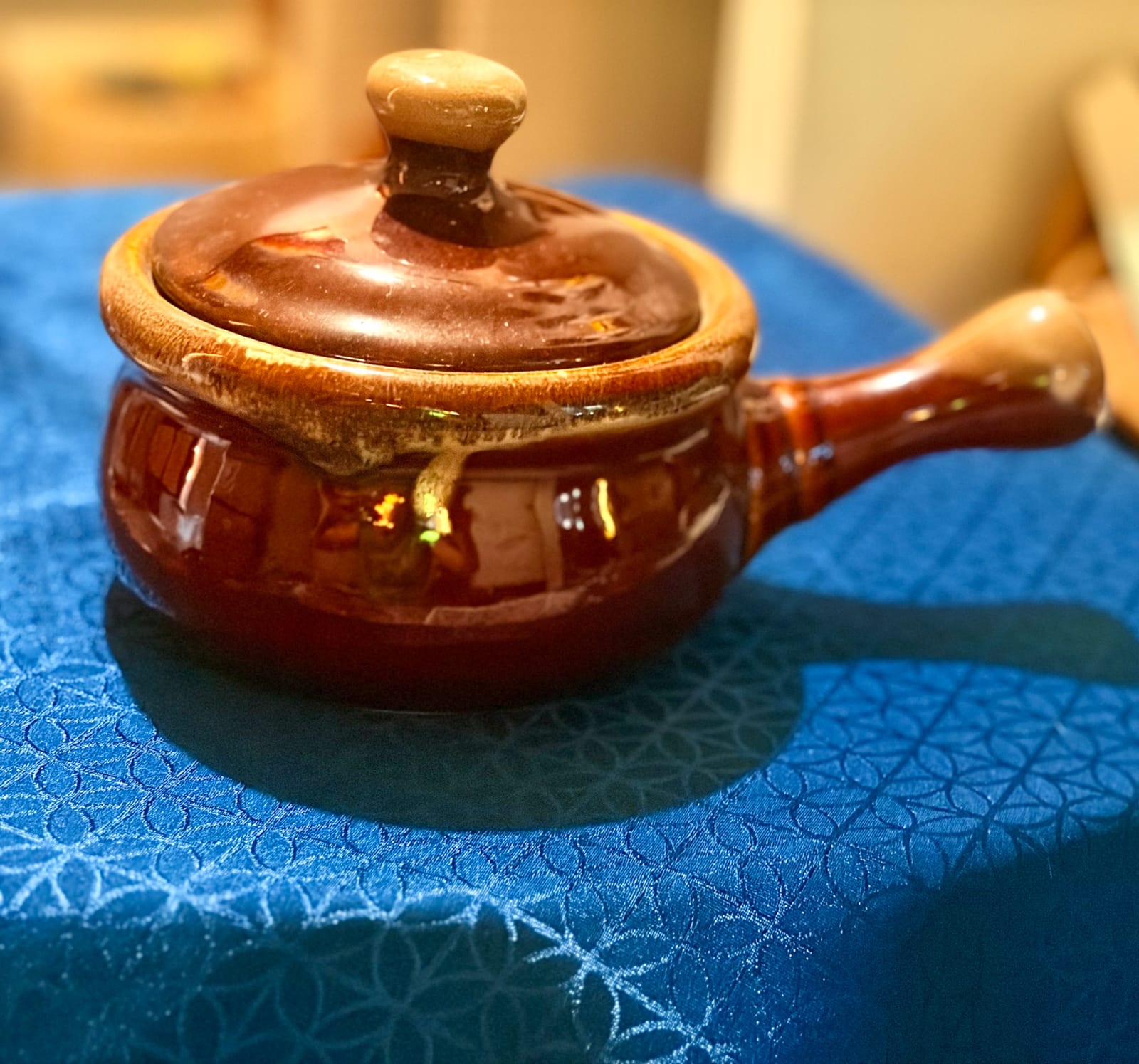 Small glazed ceramic lidded pot or miniature casserole dish