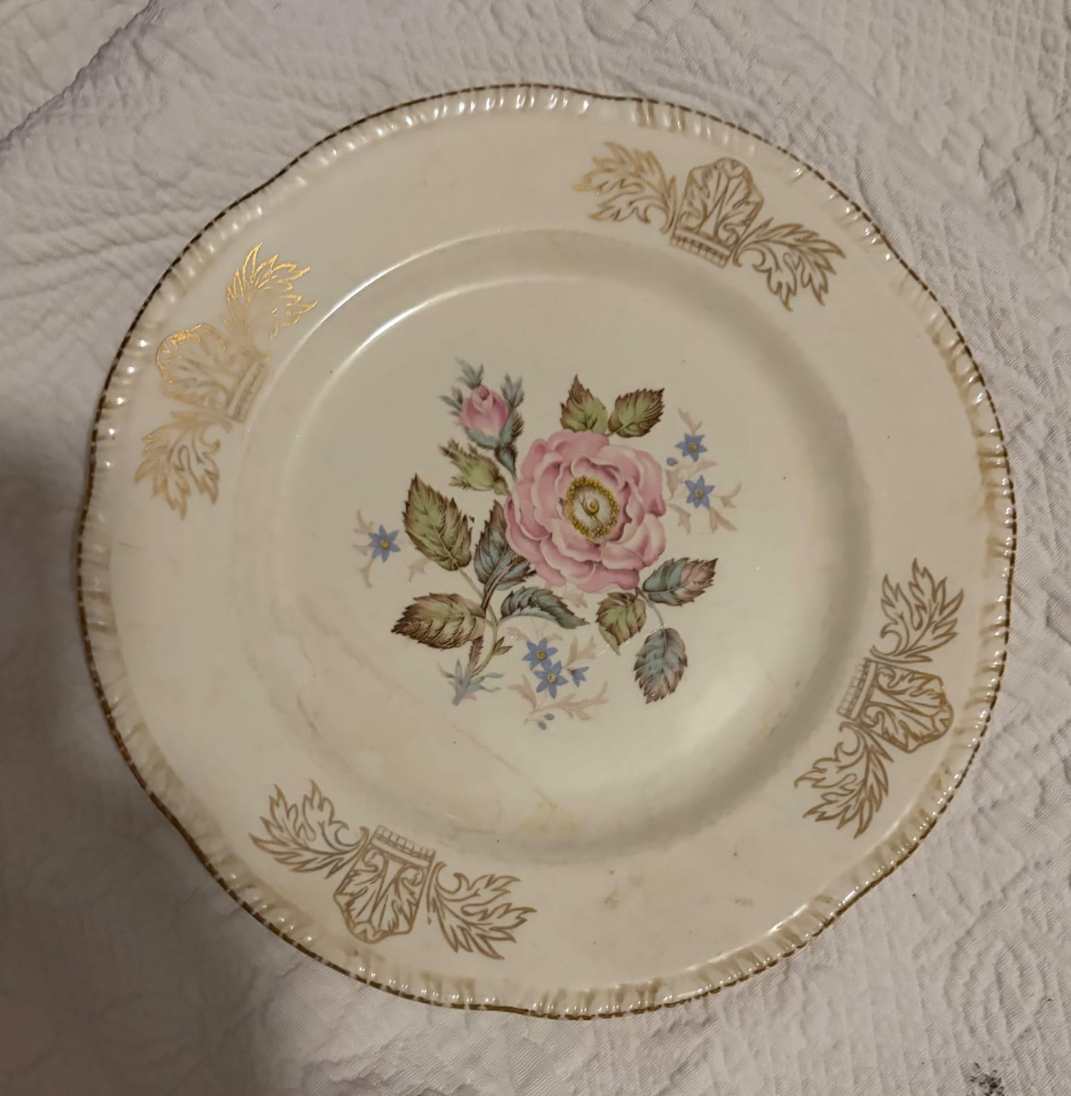 Decorative porcelain dessert plate with floral transfer/hand-painted style decoration