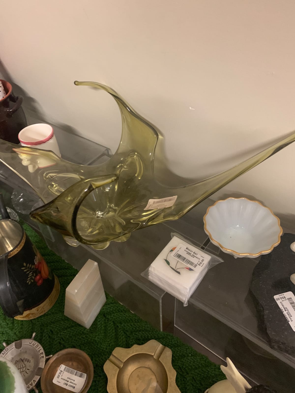 Mid-century modern art glass centerpiece bowl / freeform sculptural bowl