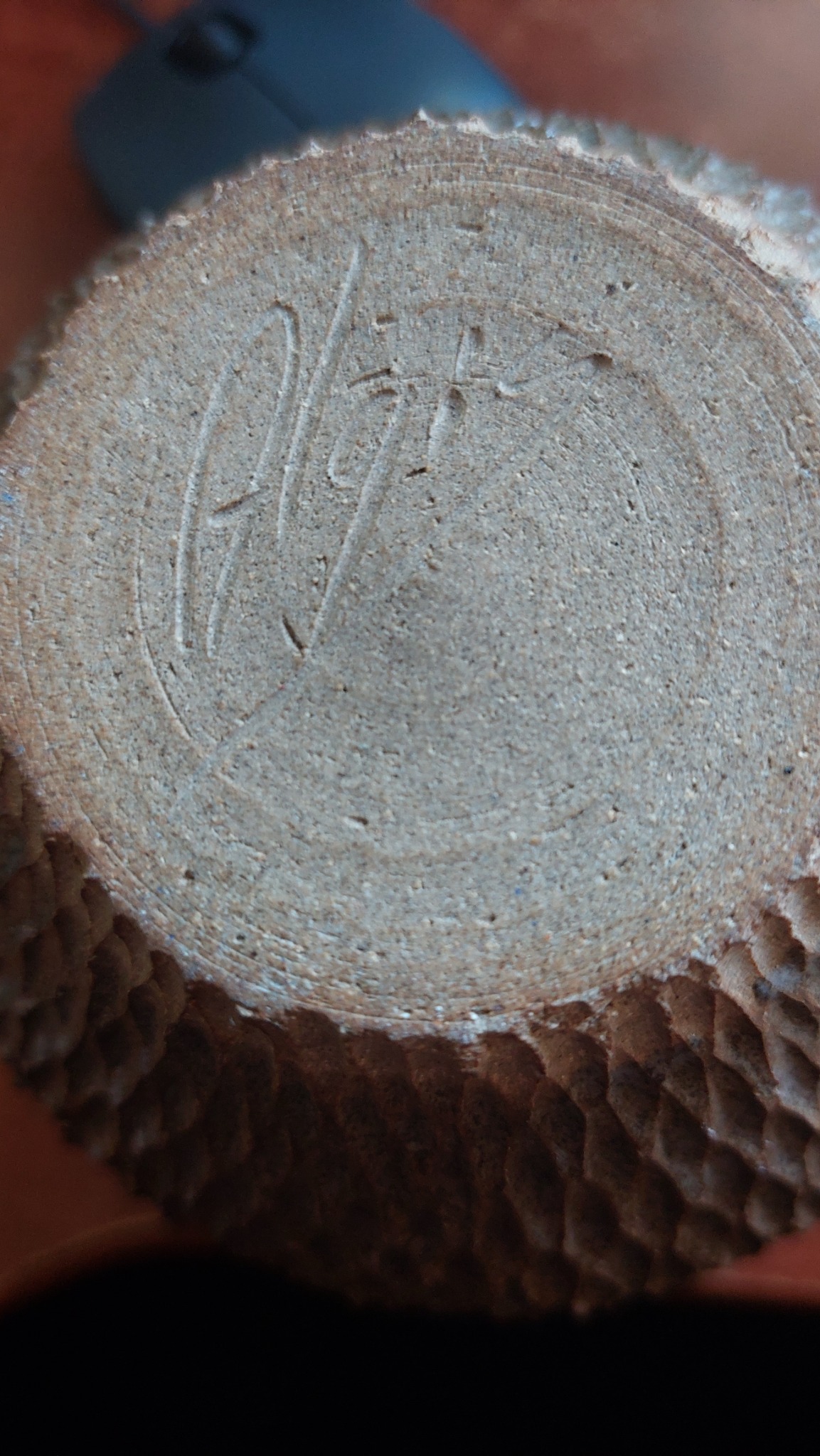 Carved wooden object base or handle end
