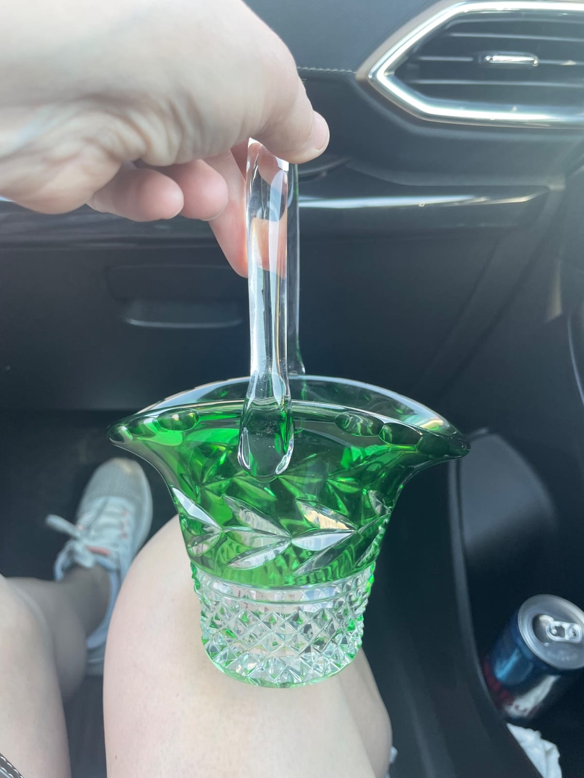 Cut glass basket or handled candy dish