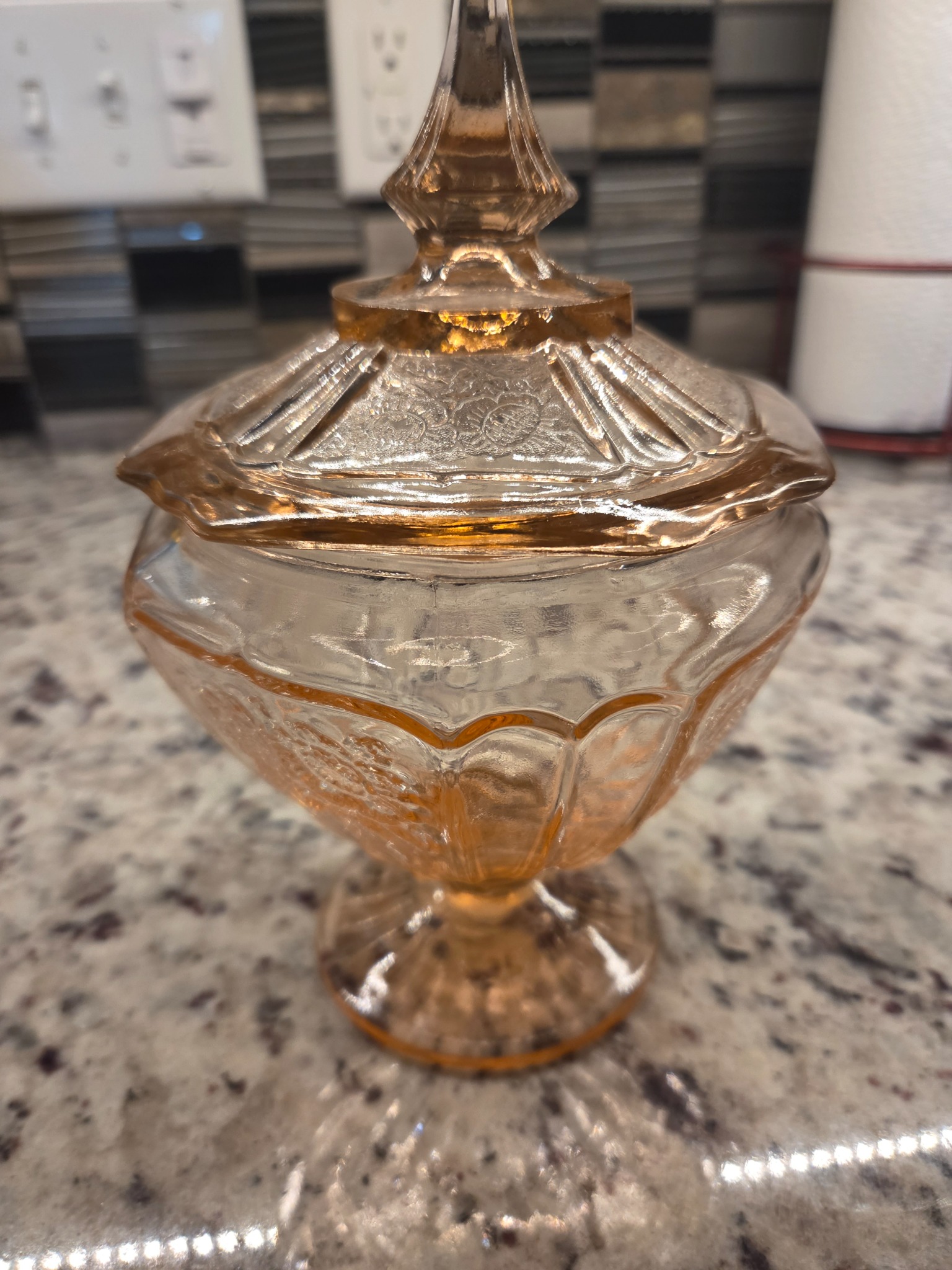 Pressed glass covered candy dish / compote