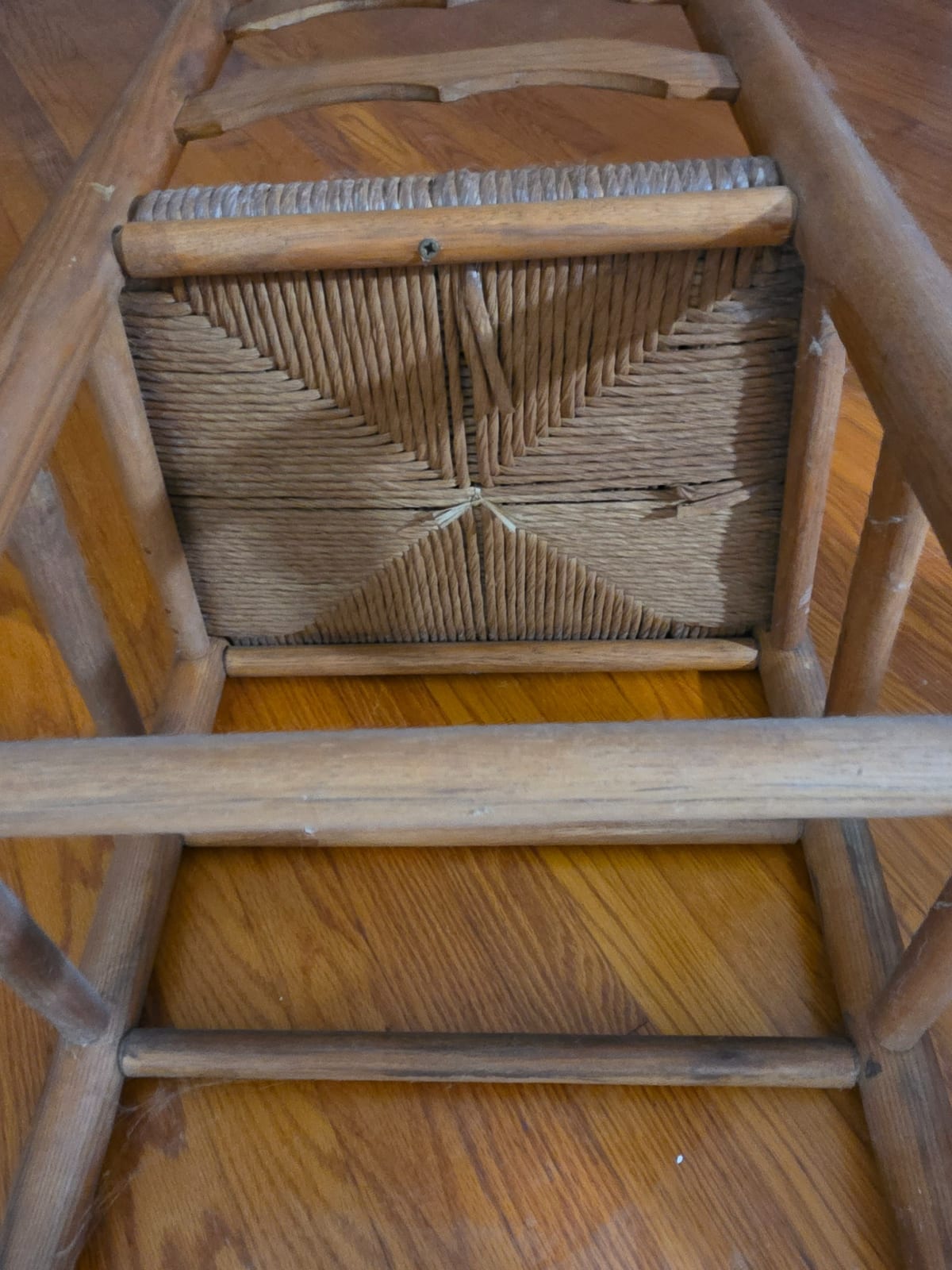 Woven rush-seat wooden stool or chair base