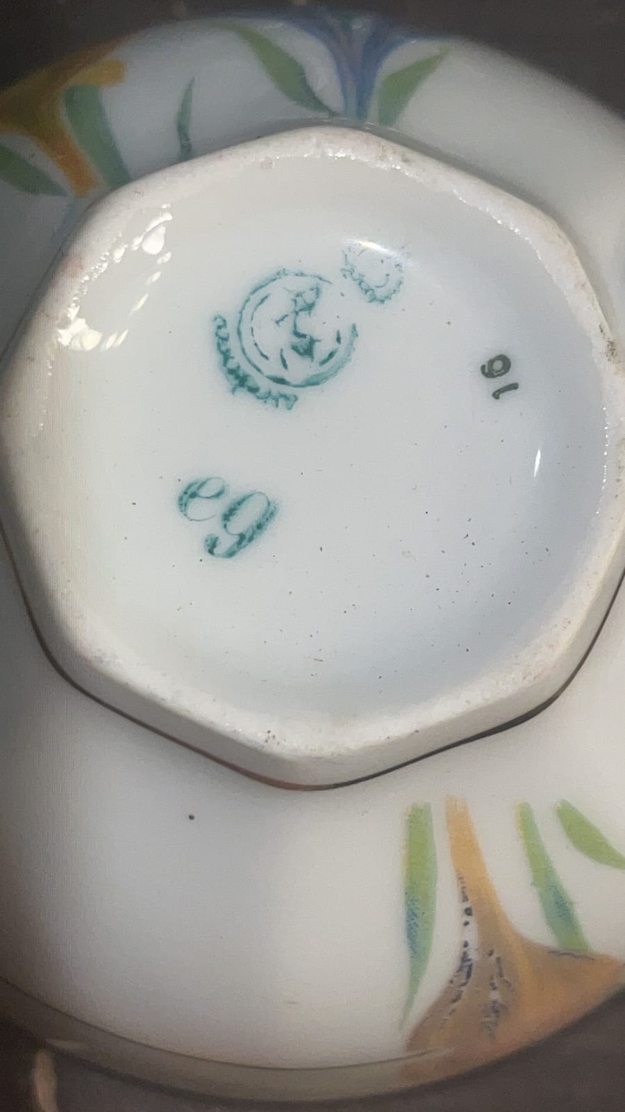 Hand-painted porcelain bowl or dish with maker's mark