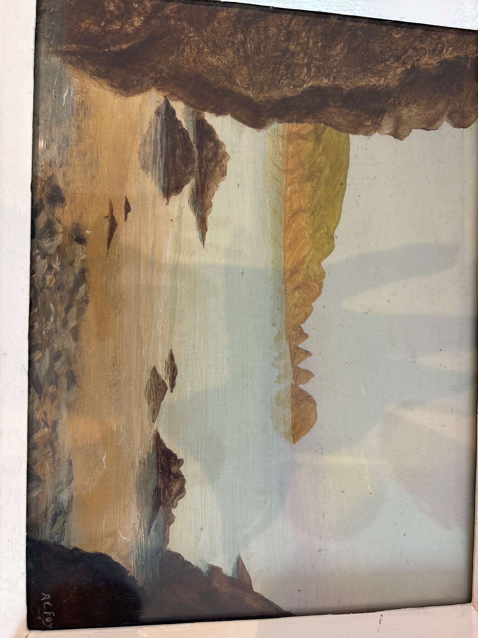 Framed landscape oil painting on canvas board