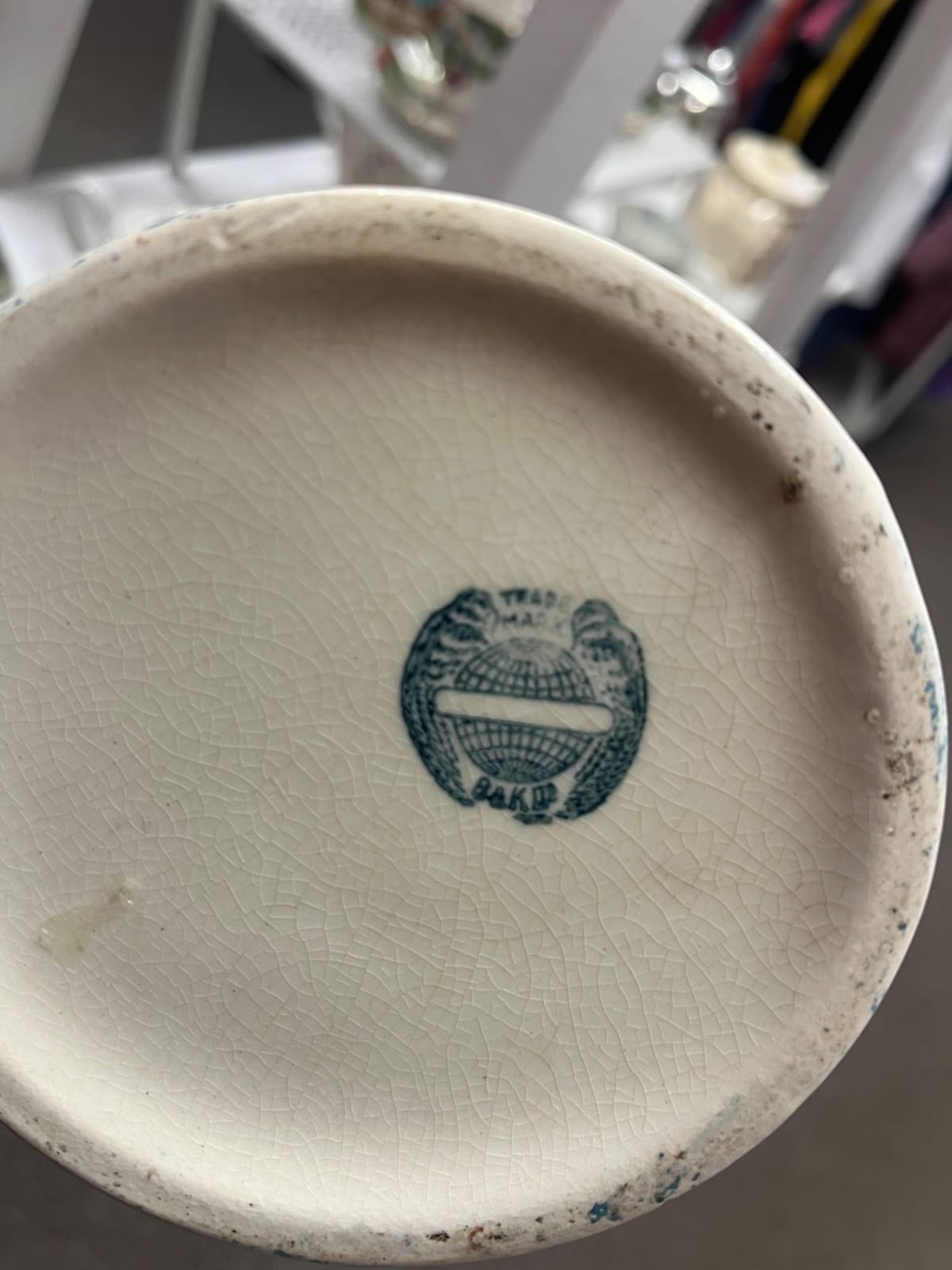 Ceramic pottery vessel or vase with printed maker's mark (likely Wedgwood-style transfer mark)