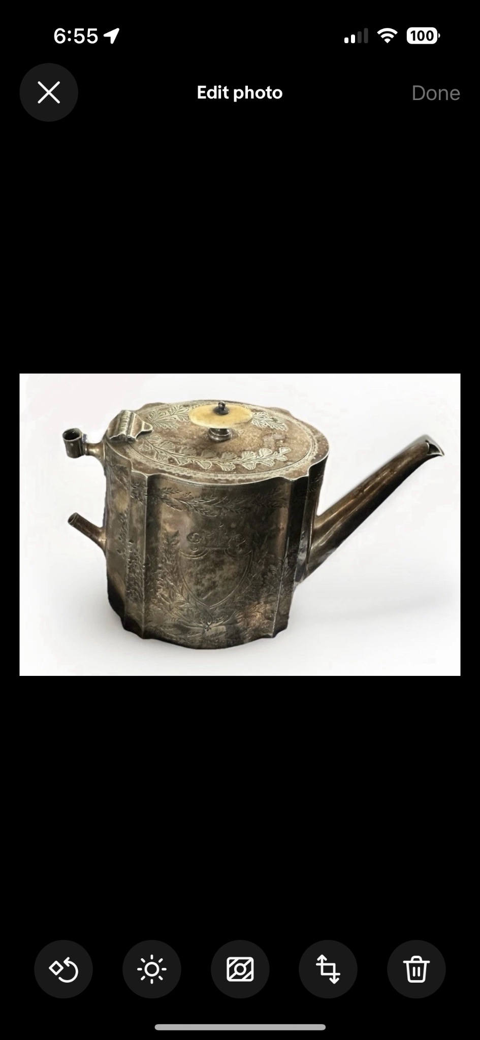 Antique metal teapot / coffee pot (possibly silver-plated or pewter)