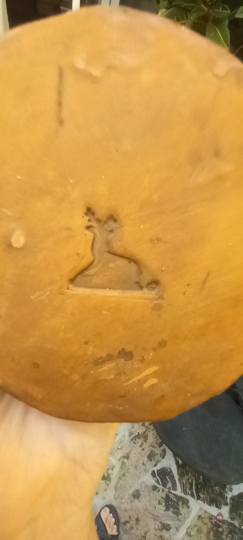 Ceramic or plaster base with impressed maker's mark (possibly a lamp or decorative object base)