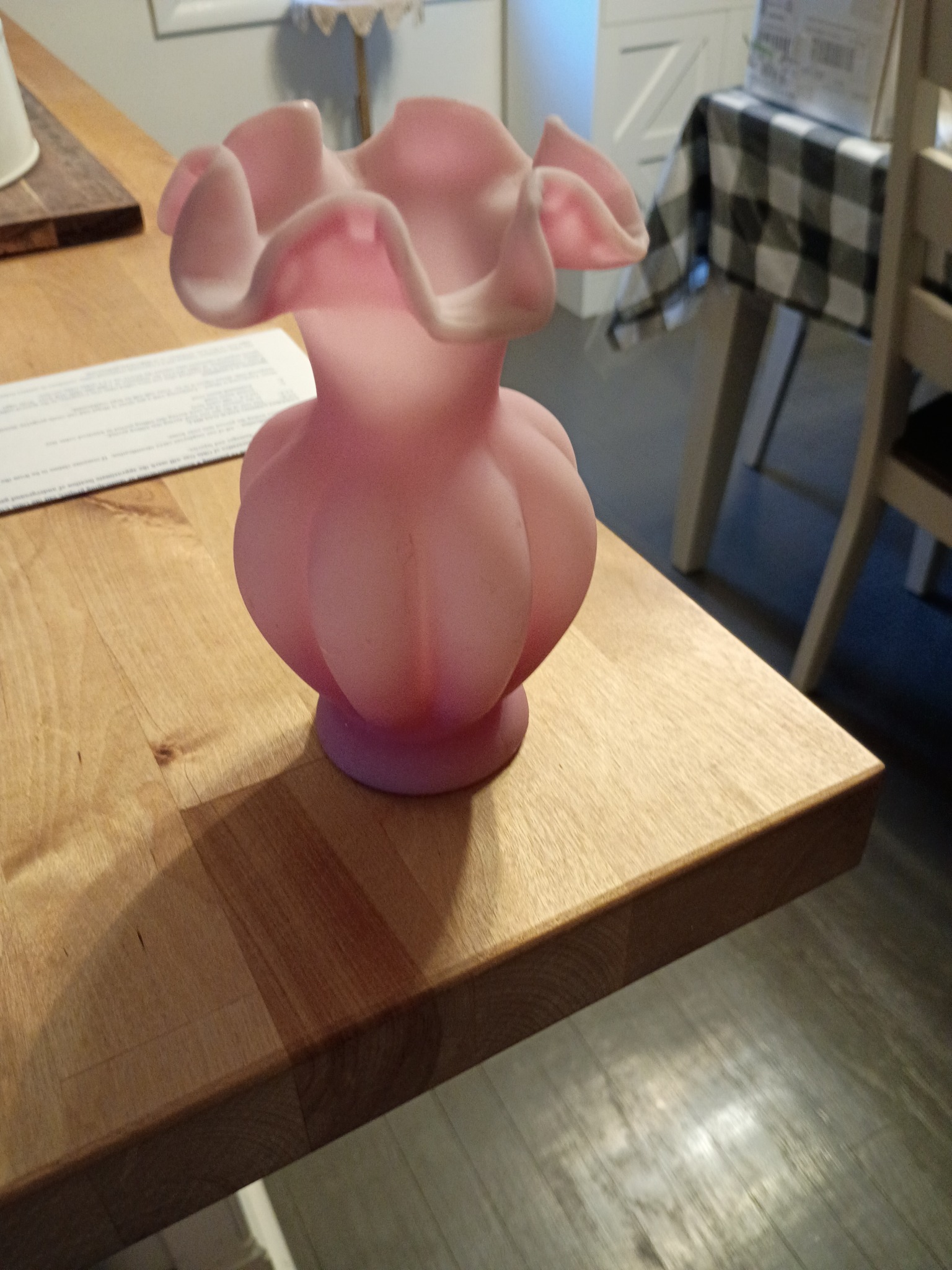 Frosted pink art glass vase