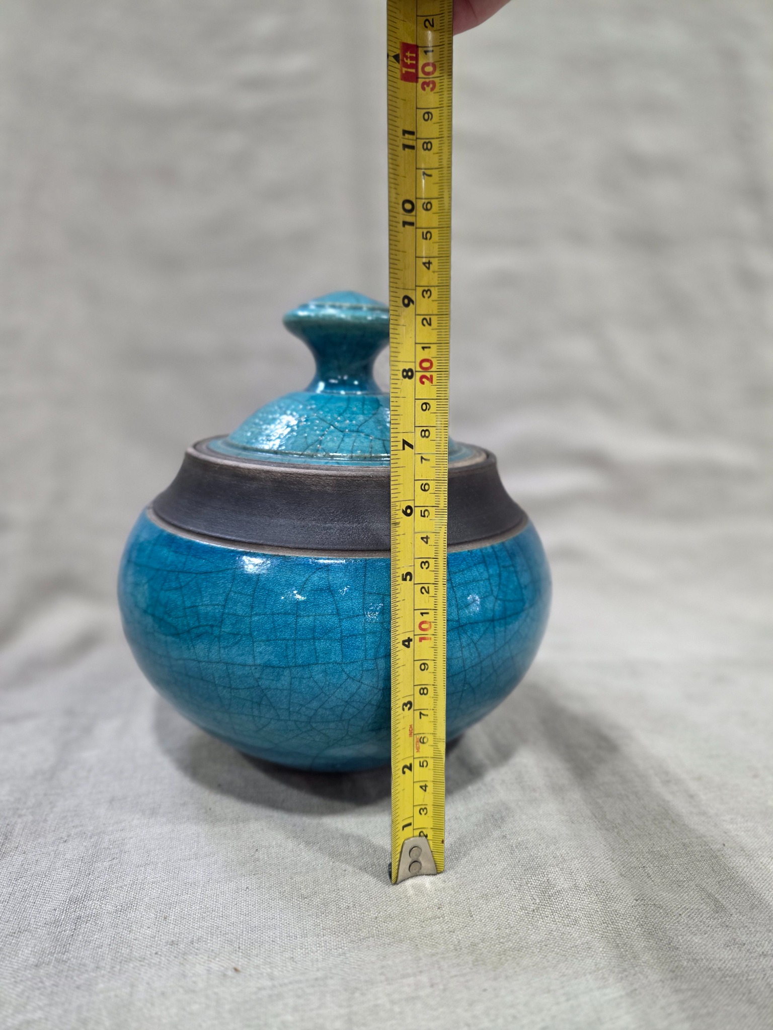 Small glazed ceramic lidded jar or covered pot