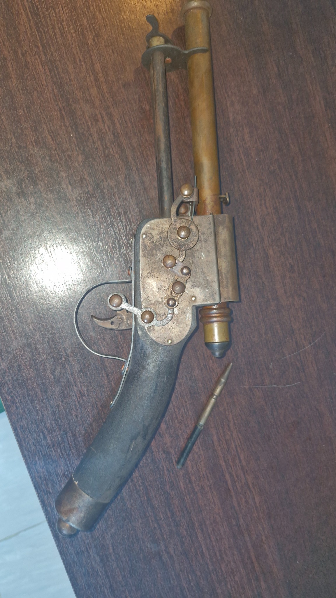 Antique percussion ignition pistol mechanism / early signal or flare pistol component
